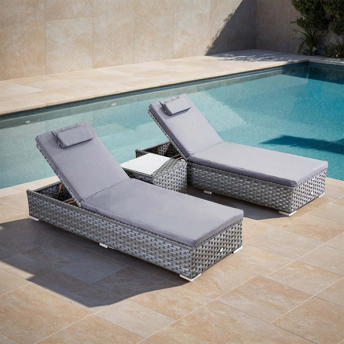 Catalina Range Reclining Sun Lounger Set with Storage Side Table