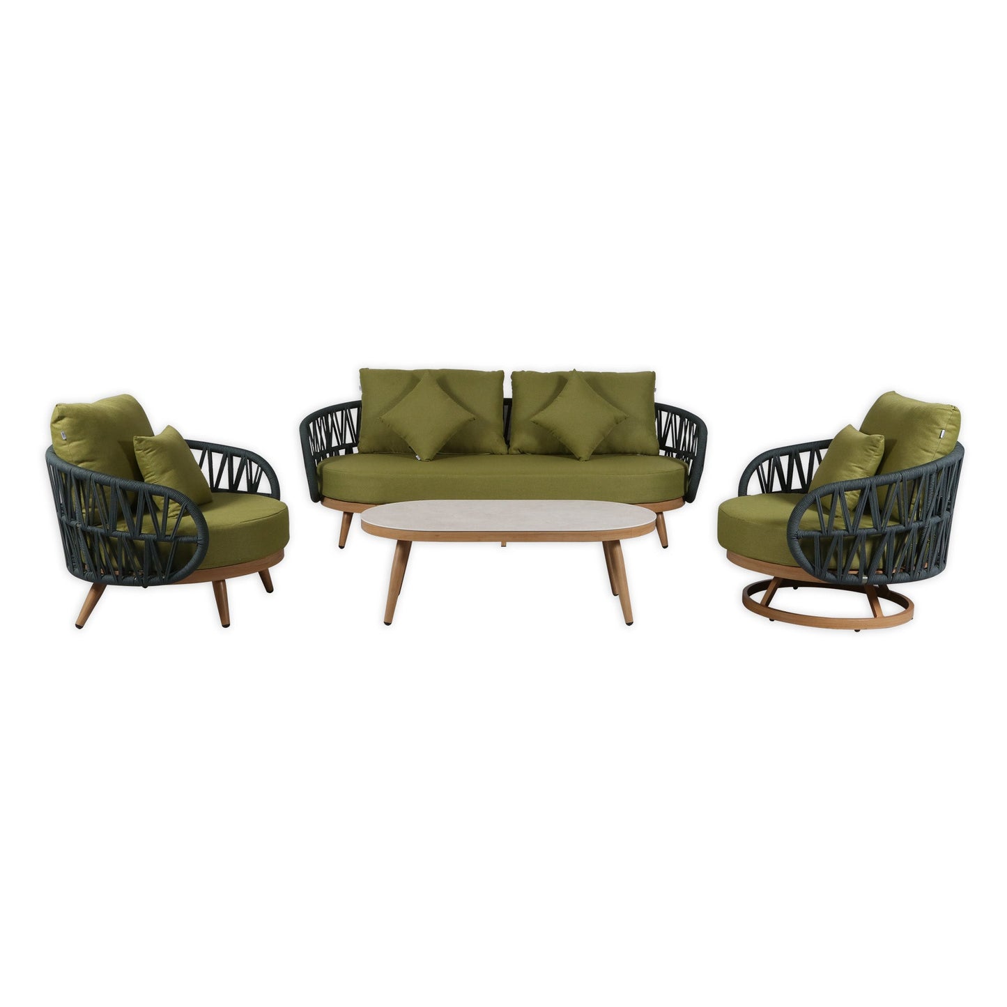 IN STOCK | Luna Range Olive Green Rope Sofa Set with Green Cushions