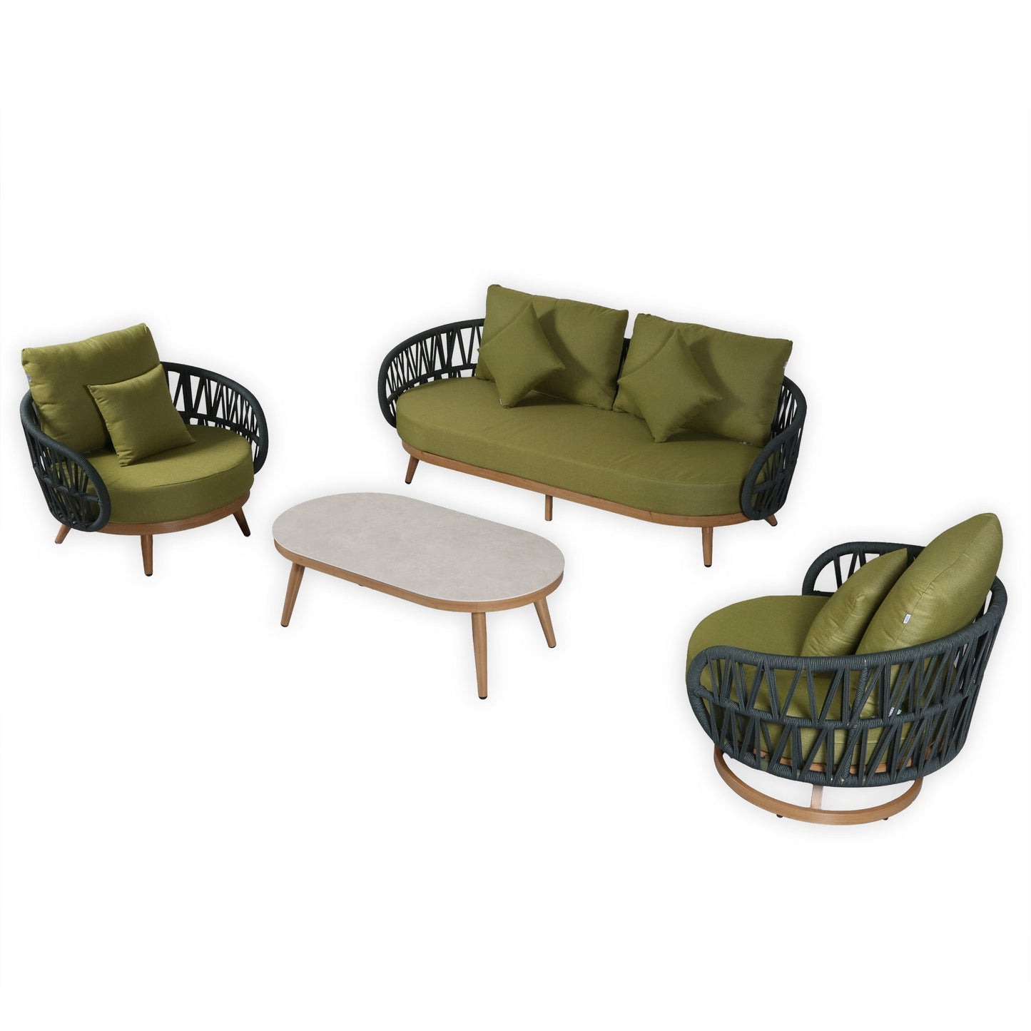 IN STOCK | Luna Range Olive Green Rope Sofa Set with Green Cushions