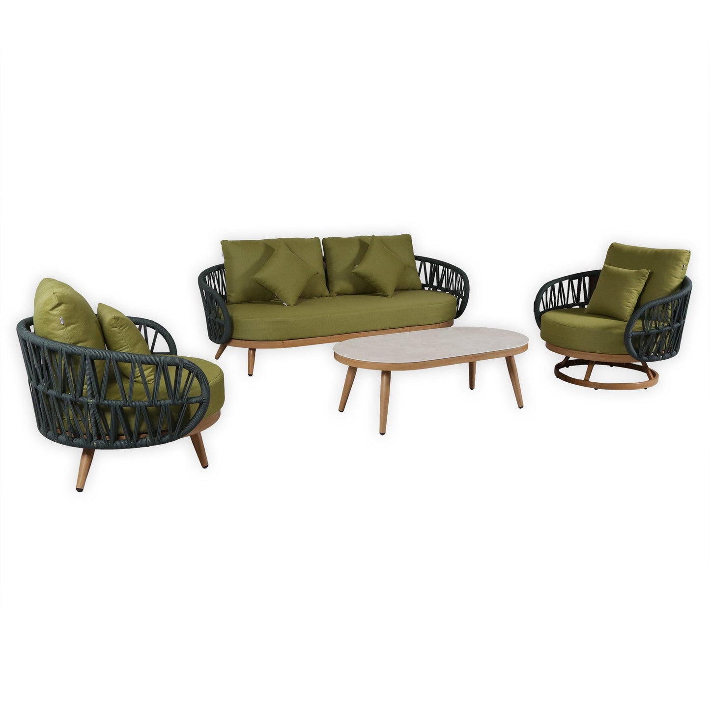 IN STOCK | Luna Range Olive Green Rope Sofa Set with Green Cushions
