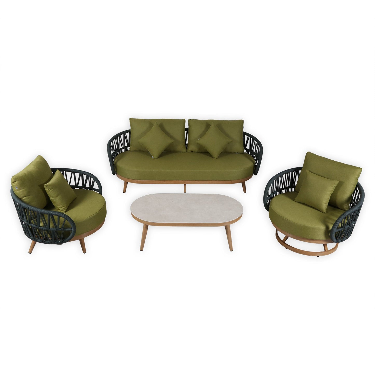 IN STOCK | Luna Range Olive Green Rope Sofa Set with Green Cushions