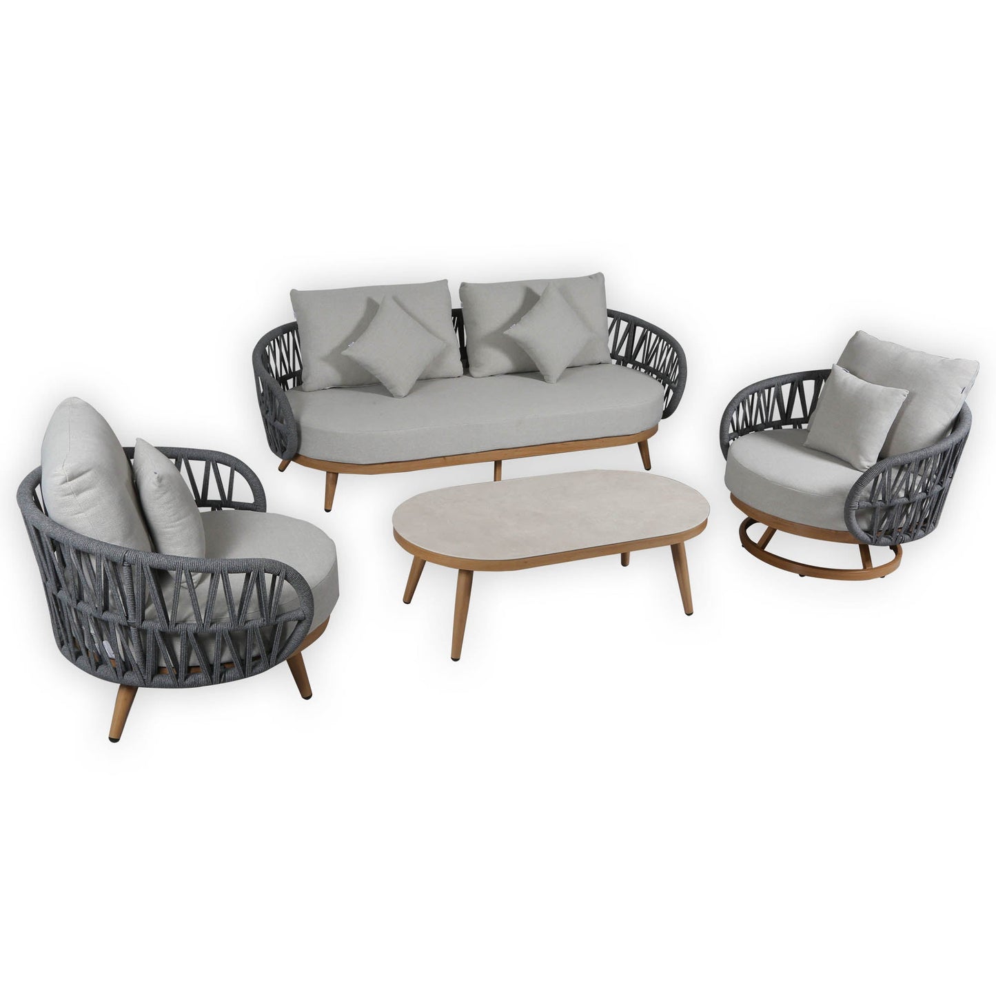 IN STOCK | Luna Range Dark Grey Rope Sofa Set with Grey Cushions