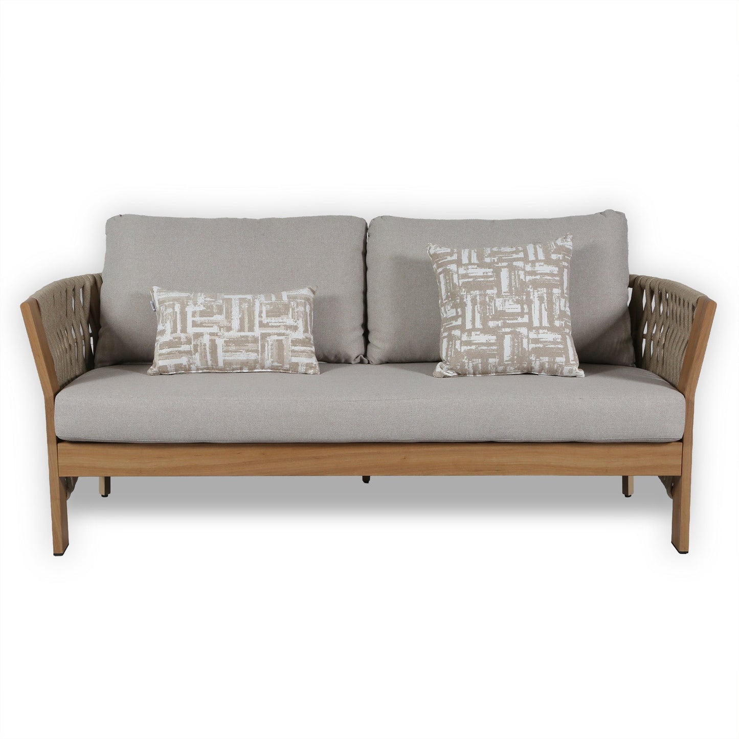 IN STOCK | Orion Range Beige Rope & Wood-Effect Aluminium Frame Sofa Set with Beige cushions