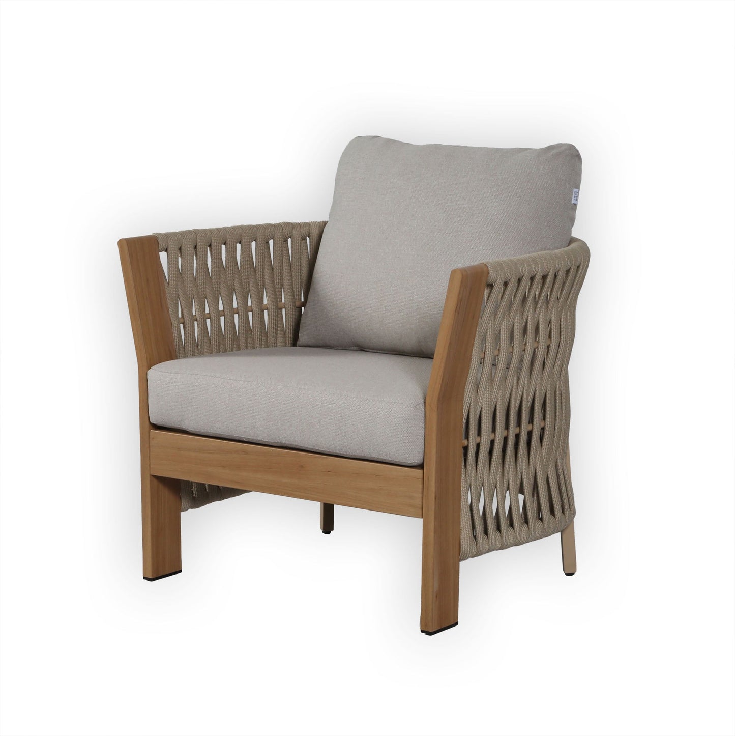 IN STOCK | Orion Range Beige Rope & Wood-Effect Aluminium Frame Sofa Set with Beige cushions