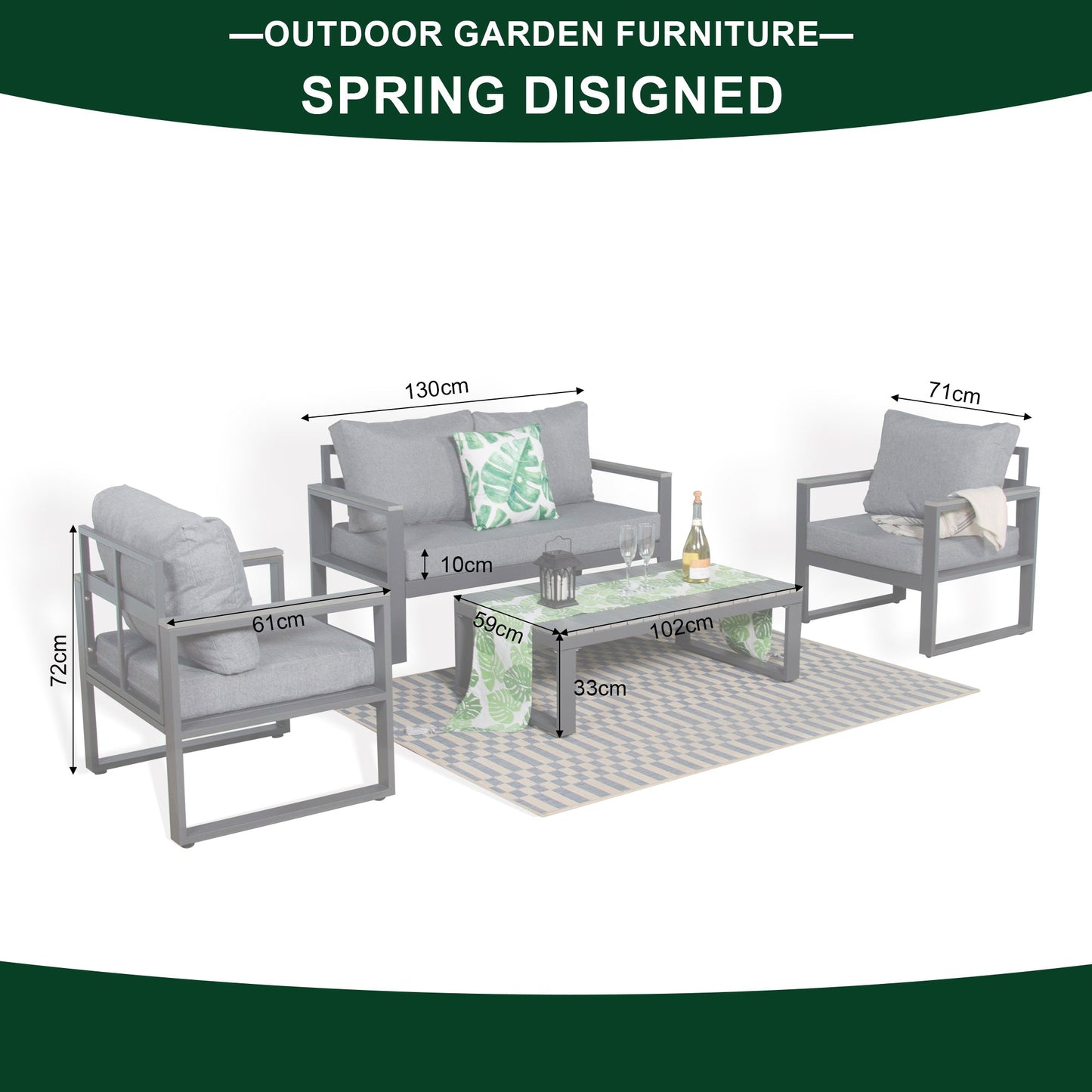 IN STOCK | Dune Range Large Sofa Set Charcoal Aluminium Frame With Grey Cushions
