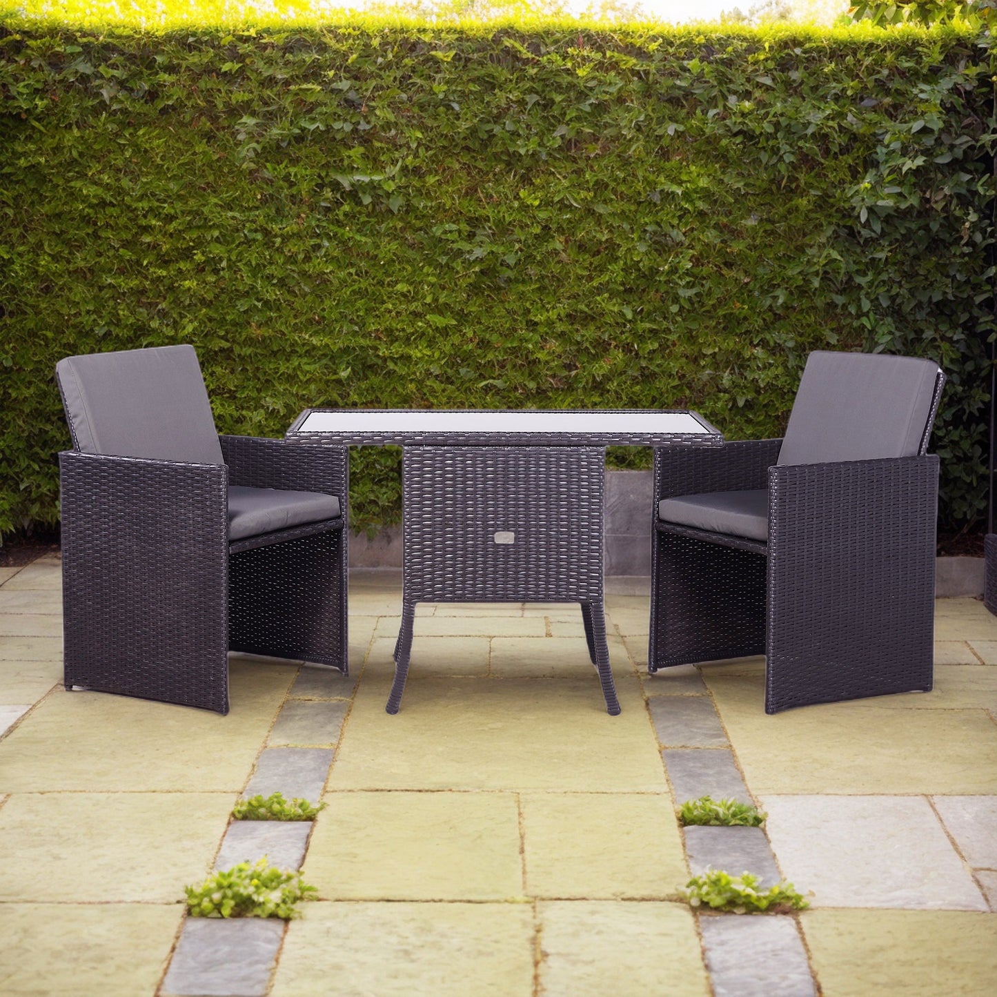 IN STOCK | Rattan Republic Luxury 3-Piece Cube Garden Bistro Set – Elegant Blackish Brown Wicker Furniture for Balcony & Patio