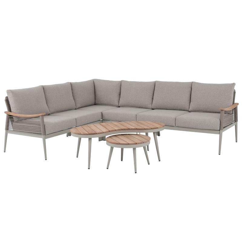 IN STOCK | Berne Range Modular Corner Sofa Rope Set with 2 Coffee Tables with Teak Wood Top