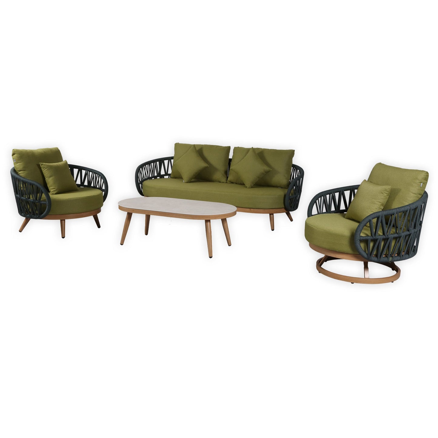 IN STOCK | Luna Range Olive Green Rope Sofa Set with Green Cushions