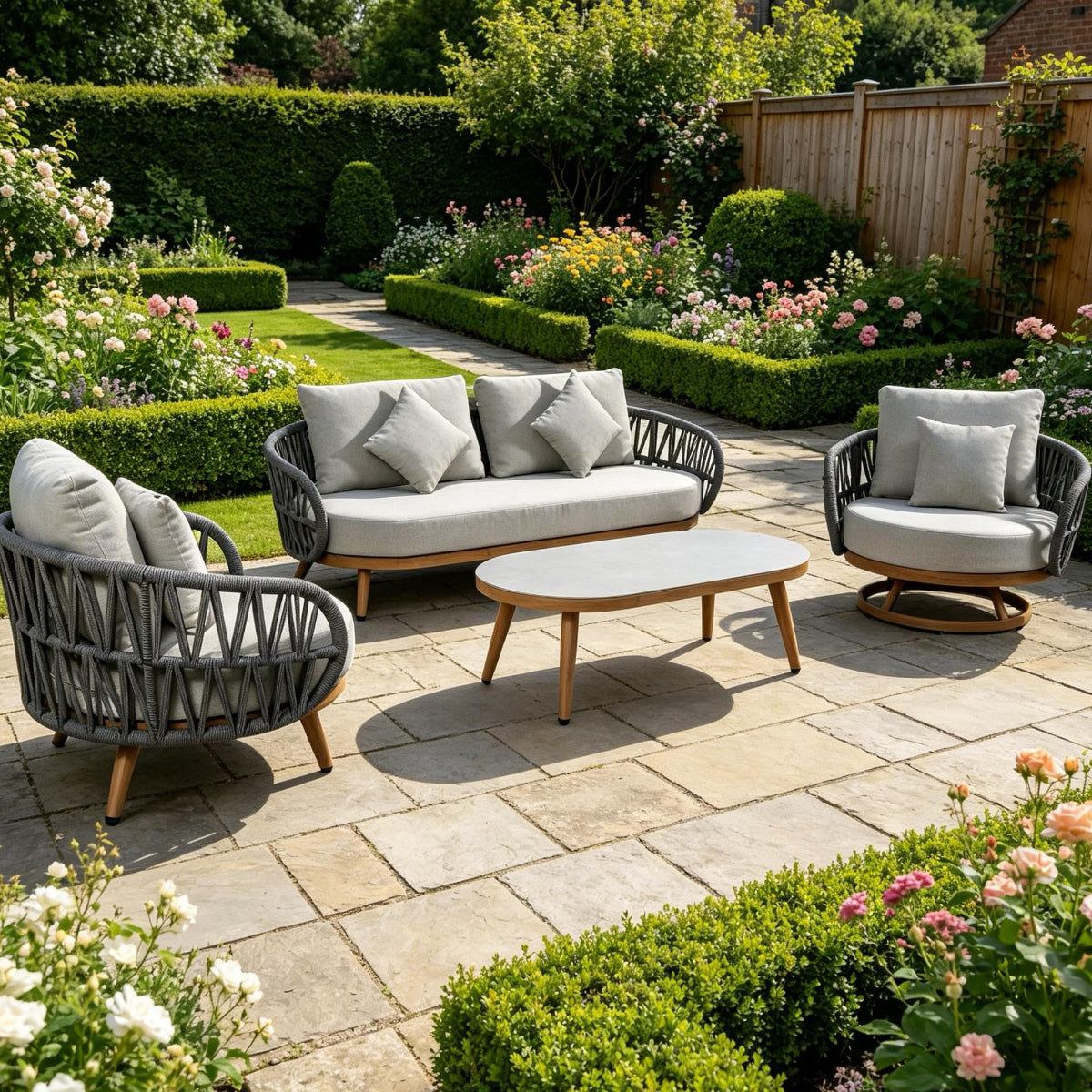 Luna Range Dark Grey Rope Sofa Set with Grey Cushions