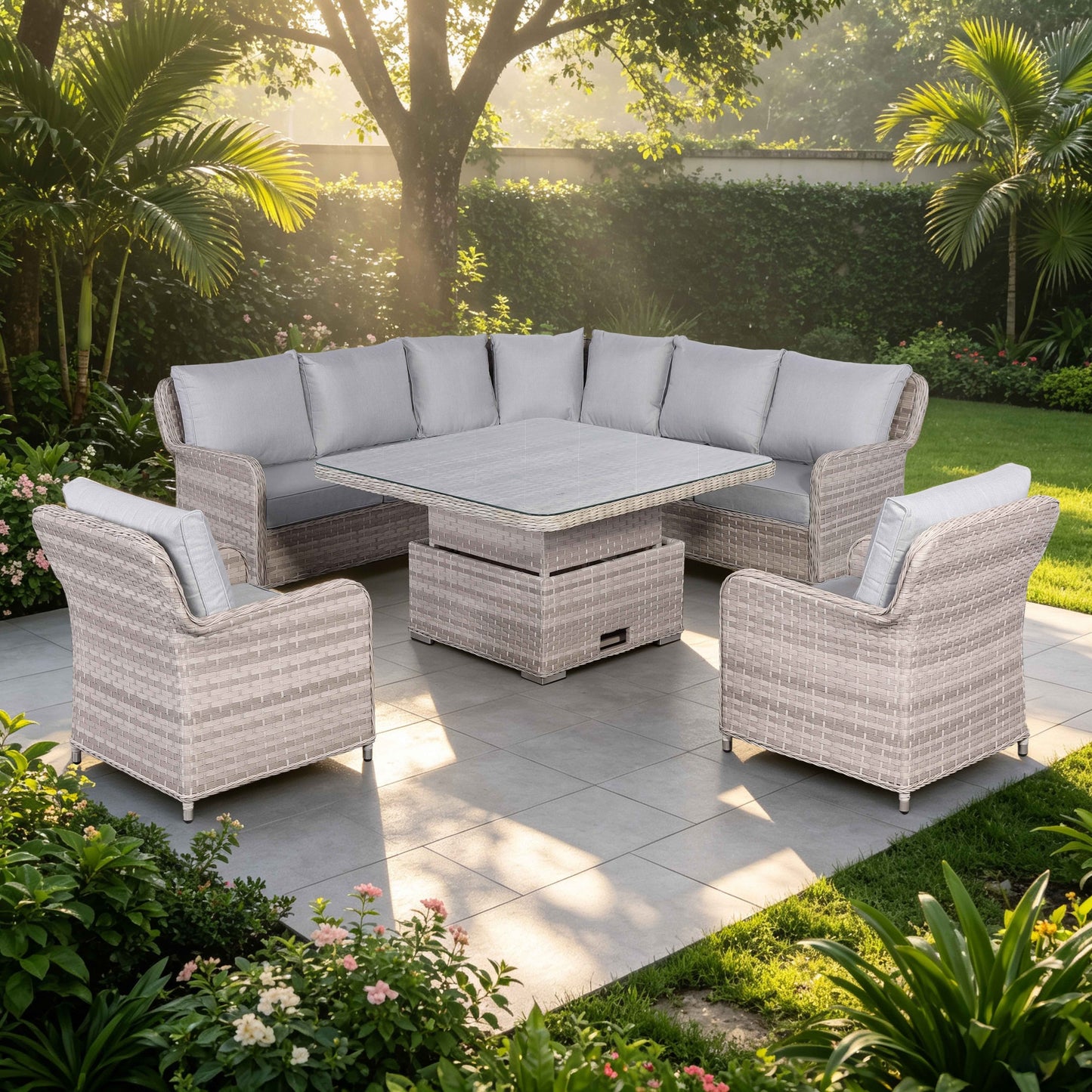 Havana Range L-Shaped Corner Sofa Set with Armchairs and Rising Table