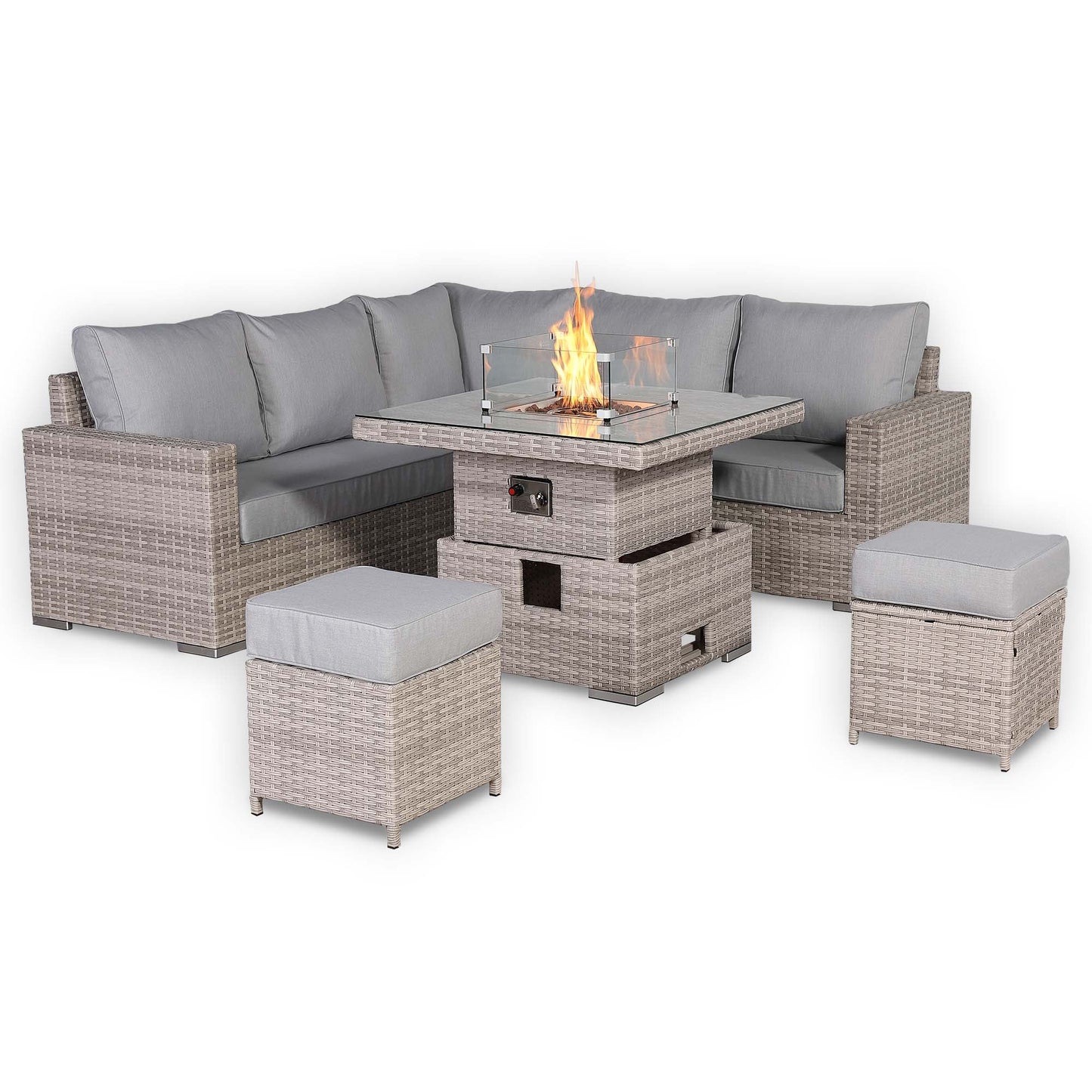Aurora Range High Back Corner Sofa Set with Fire Pit Rising Table