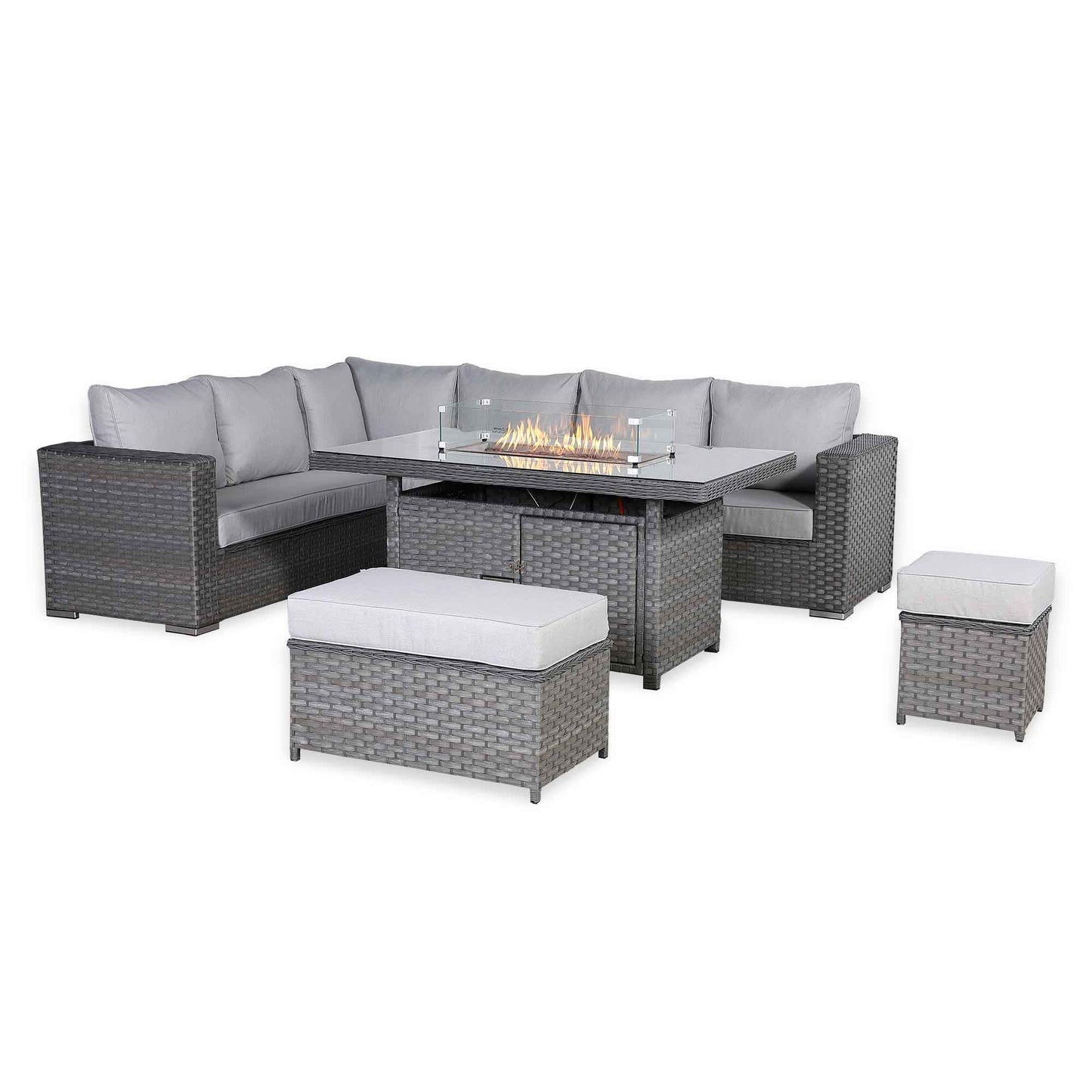 Catalina Range Modular Corner Sofa Set with Fire Pit Table in Large Grey Rattan