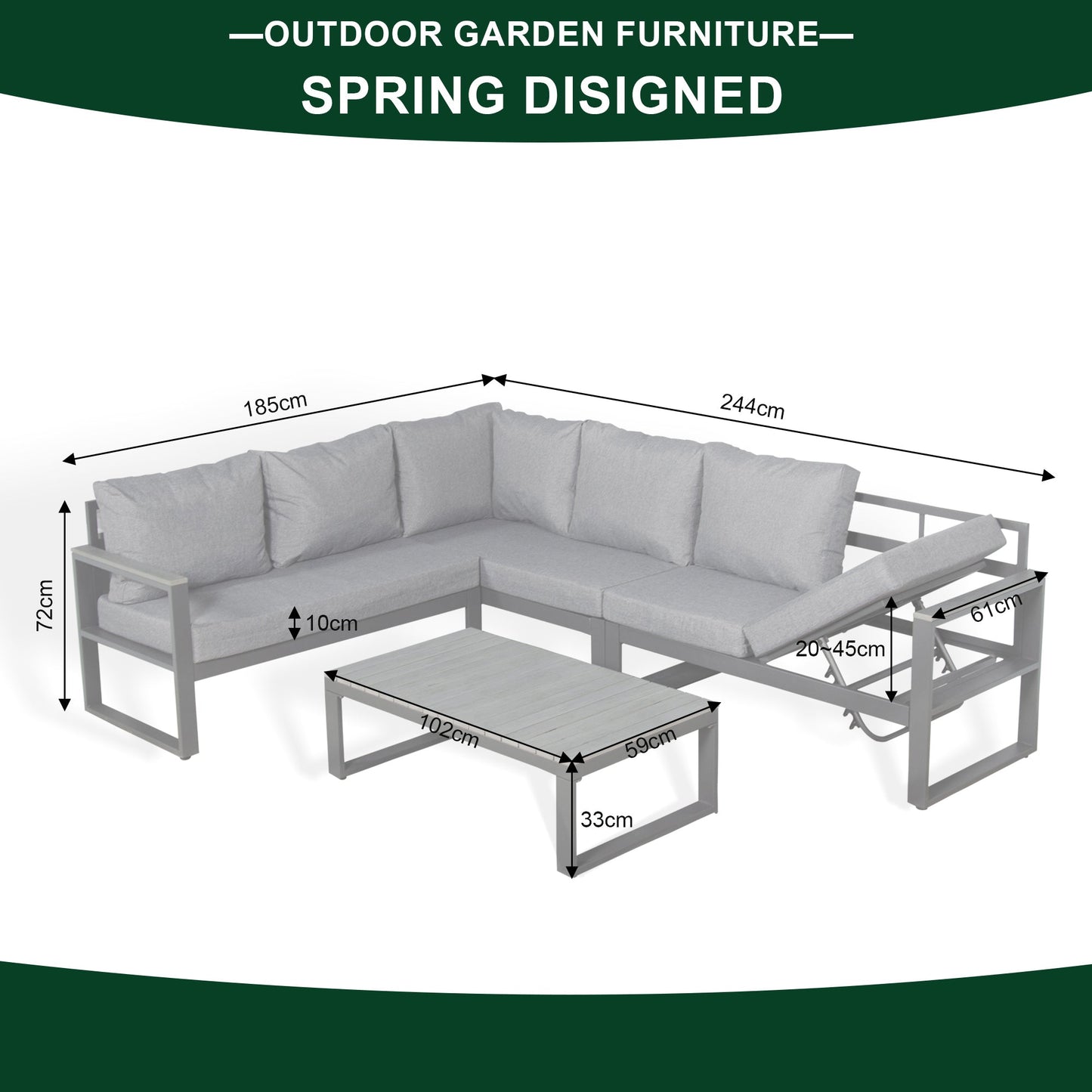 IN STOCK | Dune Range LHF Corner Set Charcoal Aluminium Frame With Charcoal Cushions