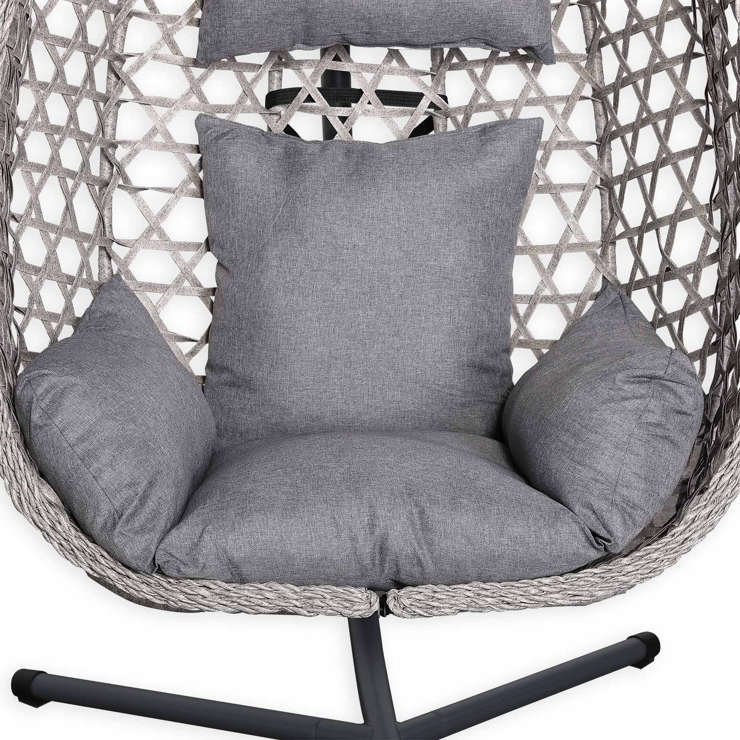 IN STOCK | Nest Hanging Egg Chair with Stand, Thick Showerproof Cushions, for Living Room,Balcony or Outdoor, Grey Weave & Black Stand (RR-EC-02)