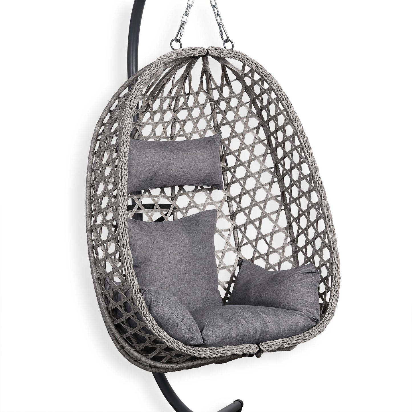 IN STOCK | Nest Hanging Egg Chair with Stand, Thick Showerproof Cushions, for Living Room,Balcony or Outdoor, Grey Weave & Black Stand (RR-EC-02)