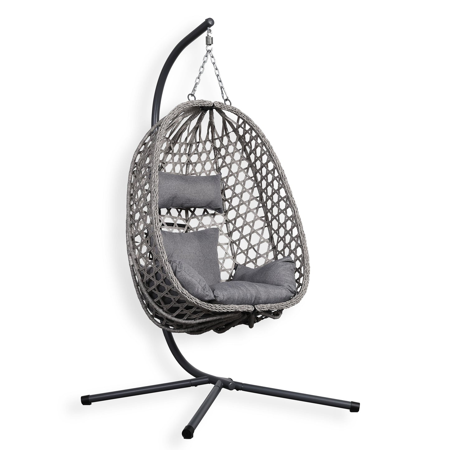 IN STOCK | Nest Hanging Egg Chair with Stand, Thick Showerproof Cushions, for Living Room,Balcony or Outdoor, Grey Weave & Black Stand (RR-EC-02)