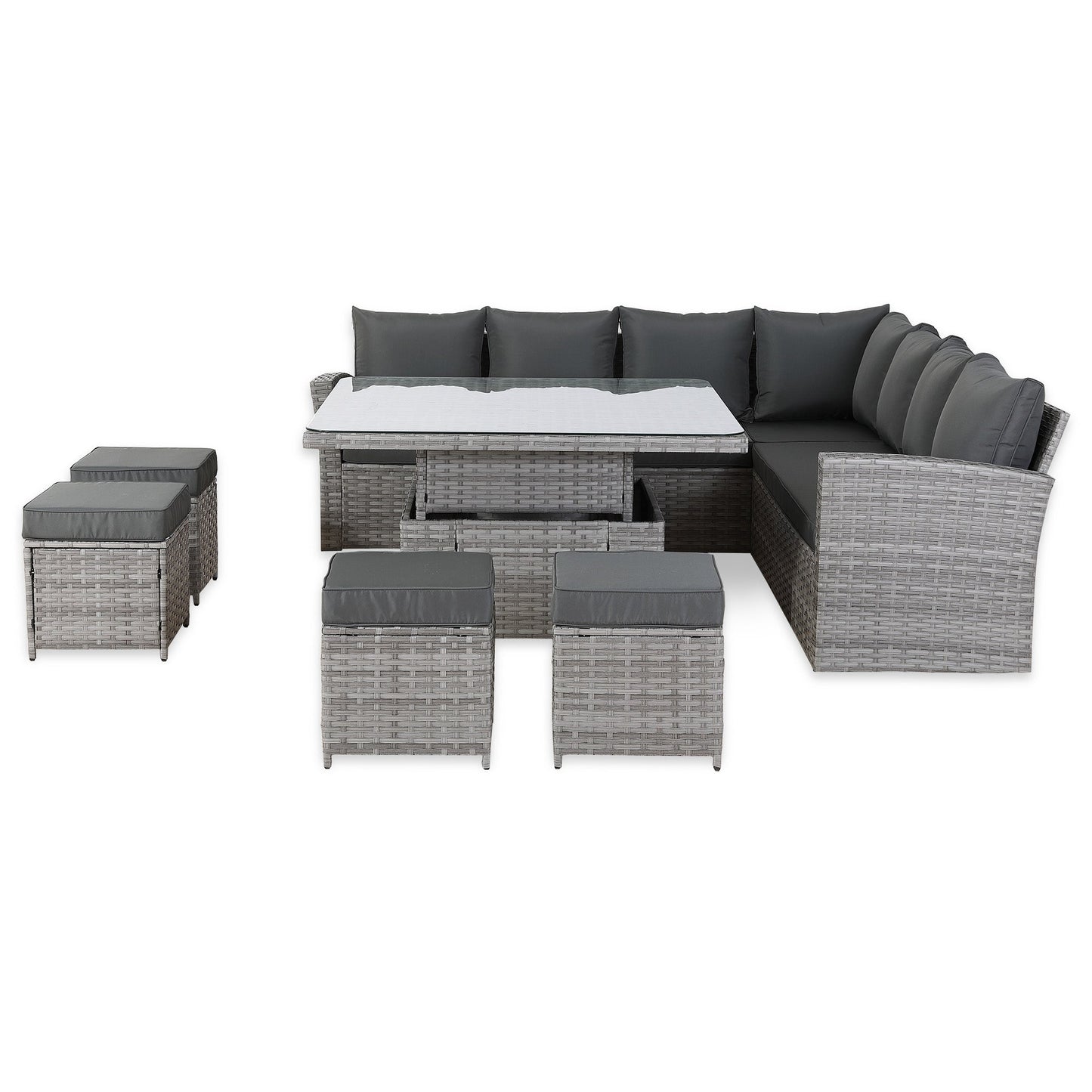 IN STOCK |Bristol Range 11-Seater Rattan Garden Furniture Set with Height-Adjustable Rising Table & Waterproof Cover - Luxury Symmetrical Corner Sofa