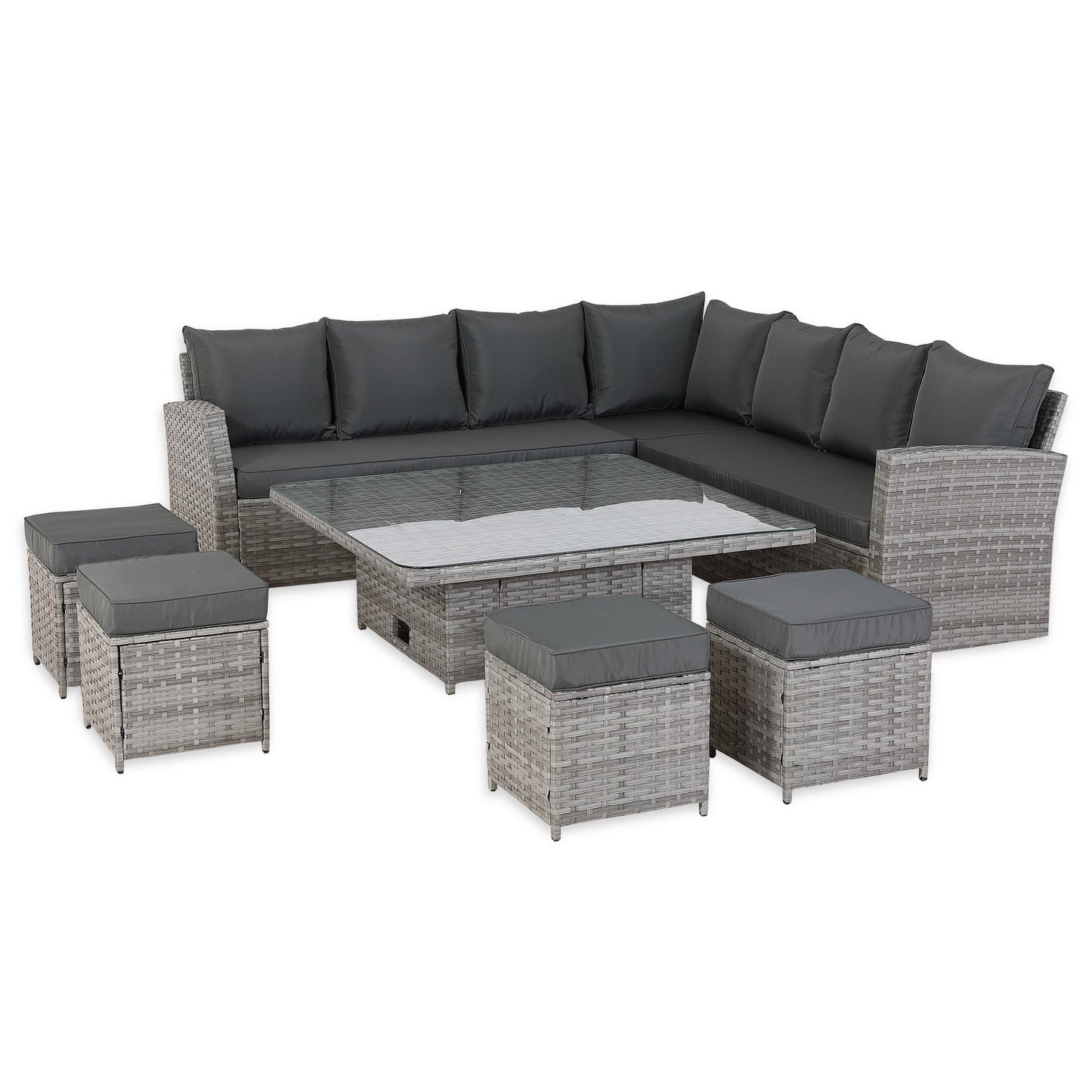 IN STOCK |Bristol Range 11-Seater Rattan Garden Furniture Set with Height-Adjustable Rising Table & Waterproof Cover - Luxury Symmetrical Corner Sofa