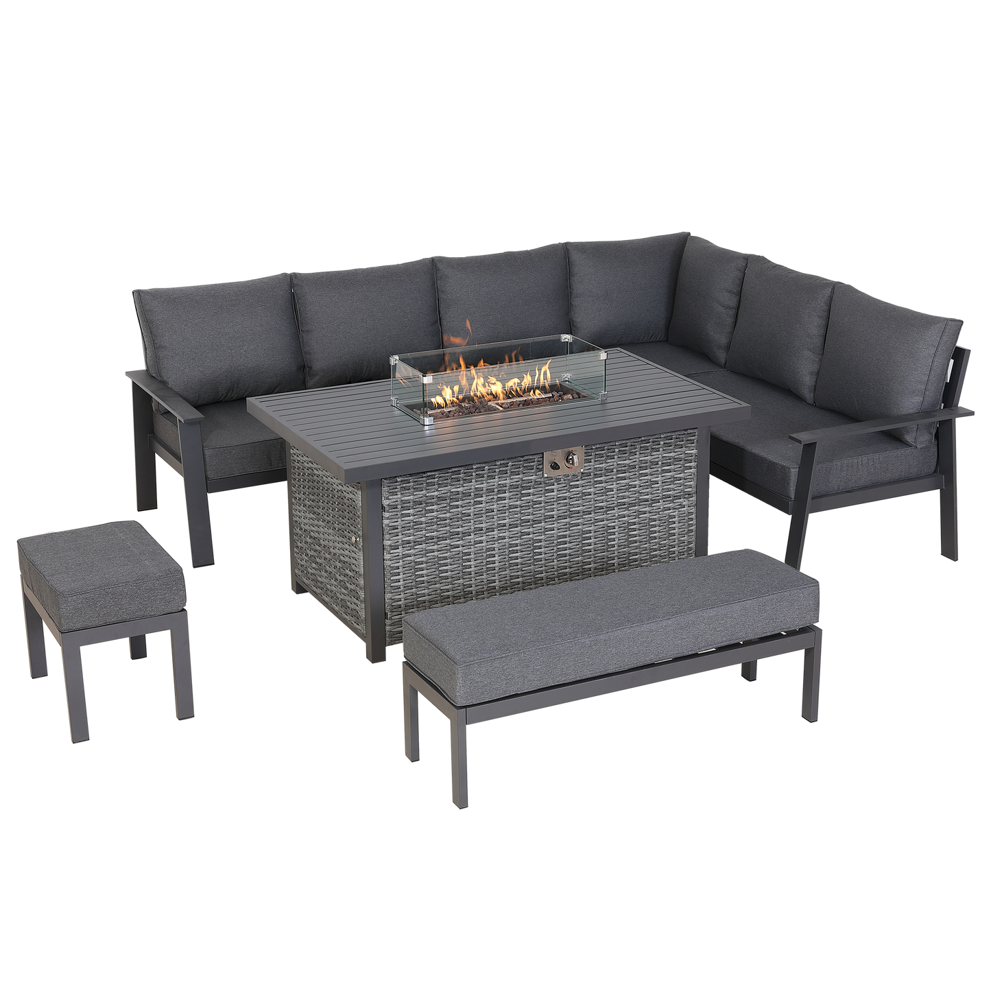 Titan Range High Back Right Hand Corner Sofa Set with Fire Pit Table