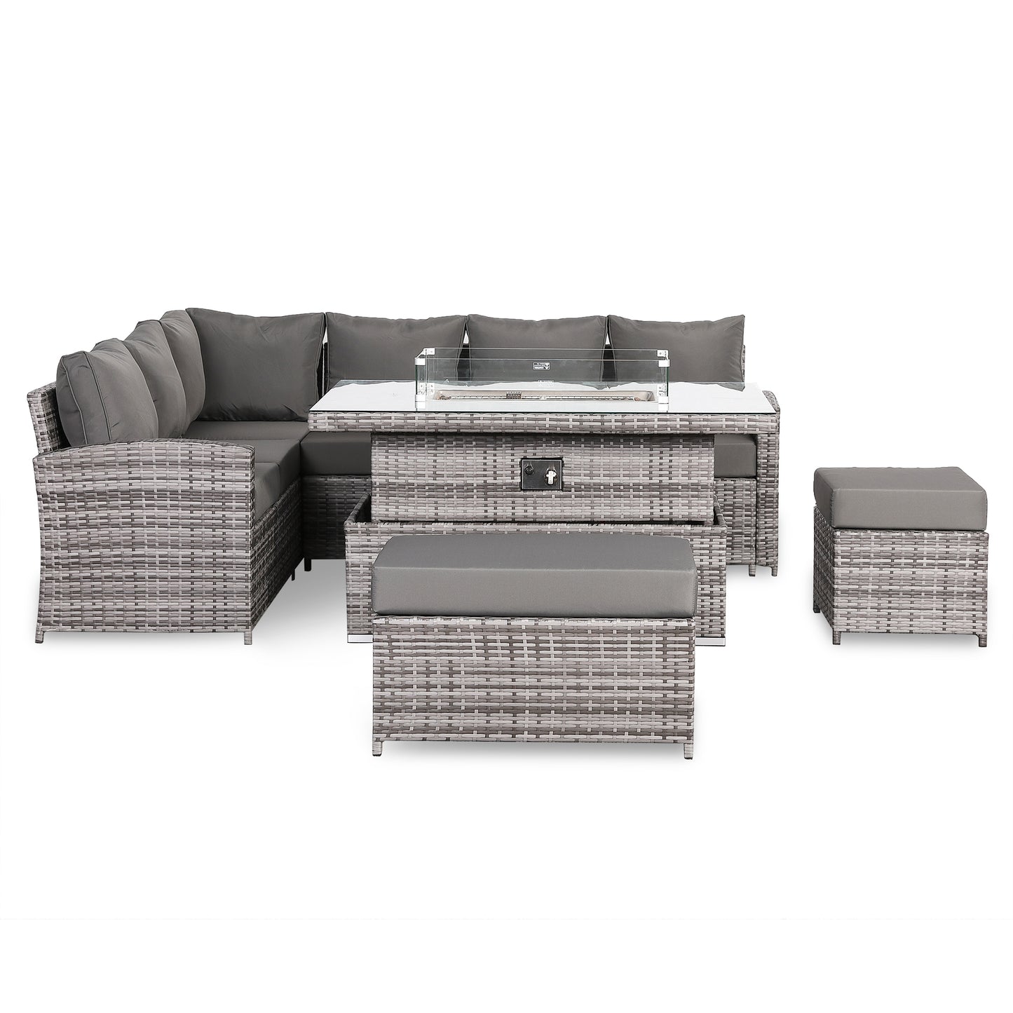 Rattan Republic High Back Left Hand Corner Sofa Set with Fire Pit Rising Table