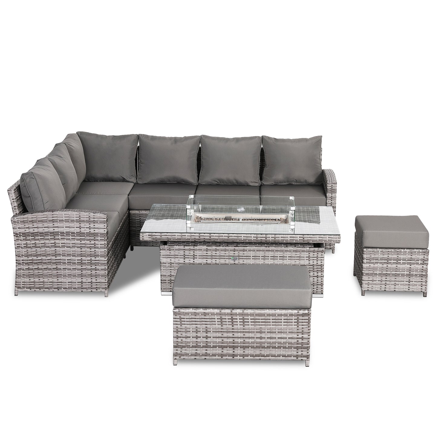 Rattan Republic High Back Left Hand Corner Sofa Set with Fire Pit Rising Table