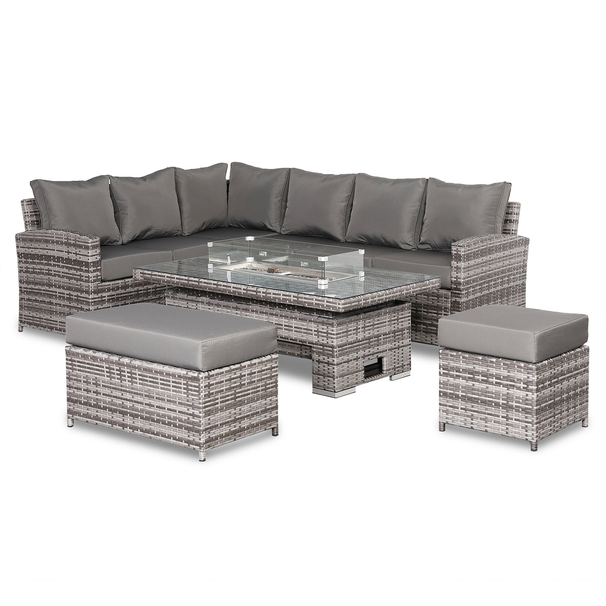 Rattan Republic High Back Left Hand Corner Sofa Set with Fire Pit Rising Table