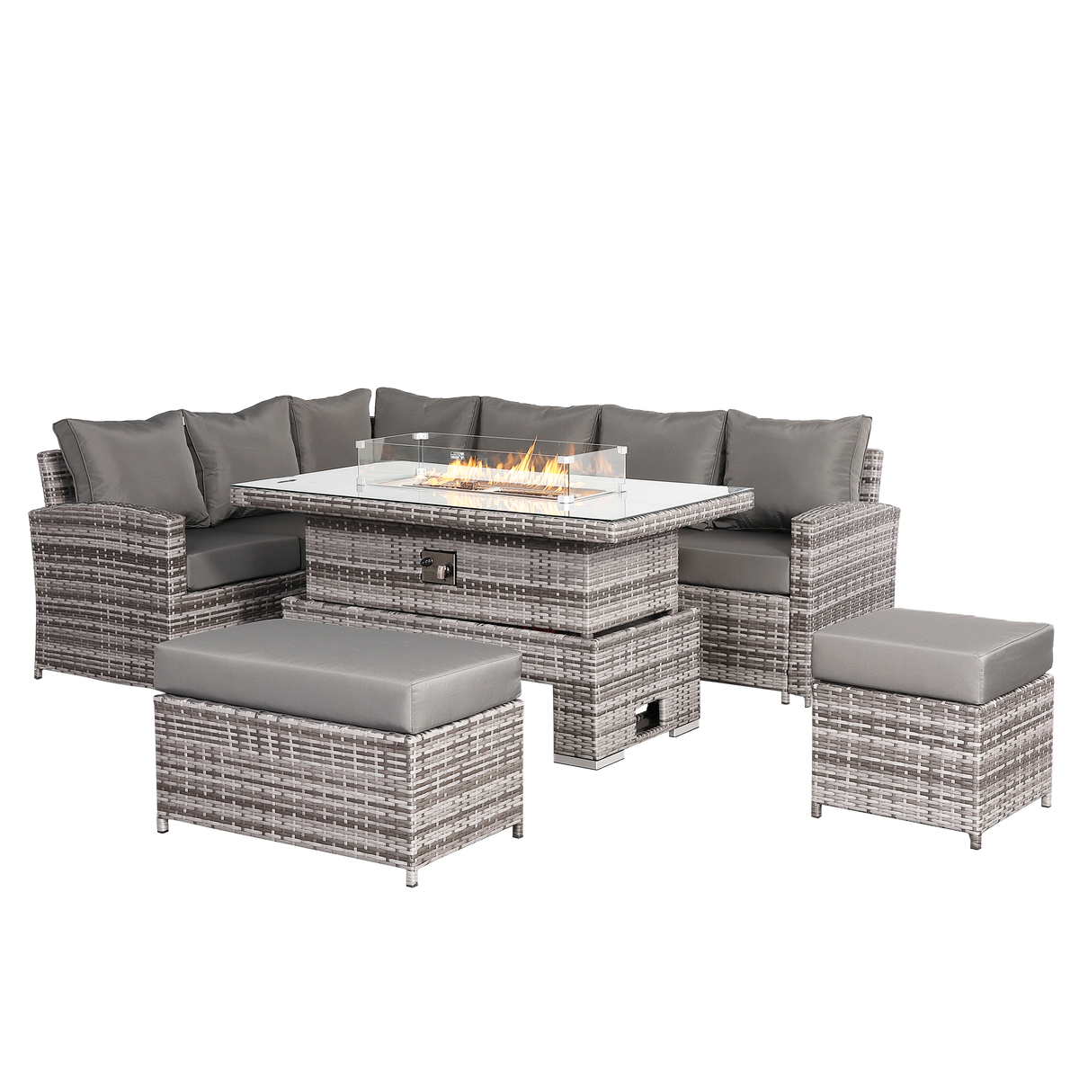 Rattan Republic High Back Left Hand Corner Sofa Set with Fire Pit Rising Table
