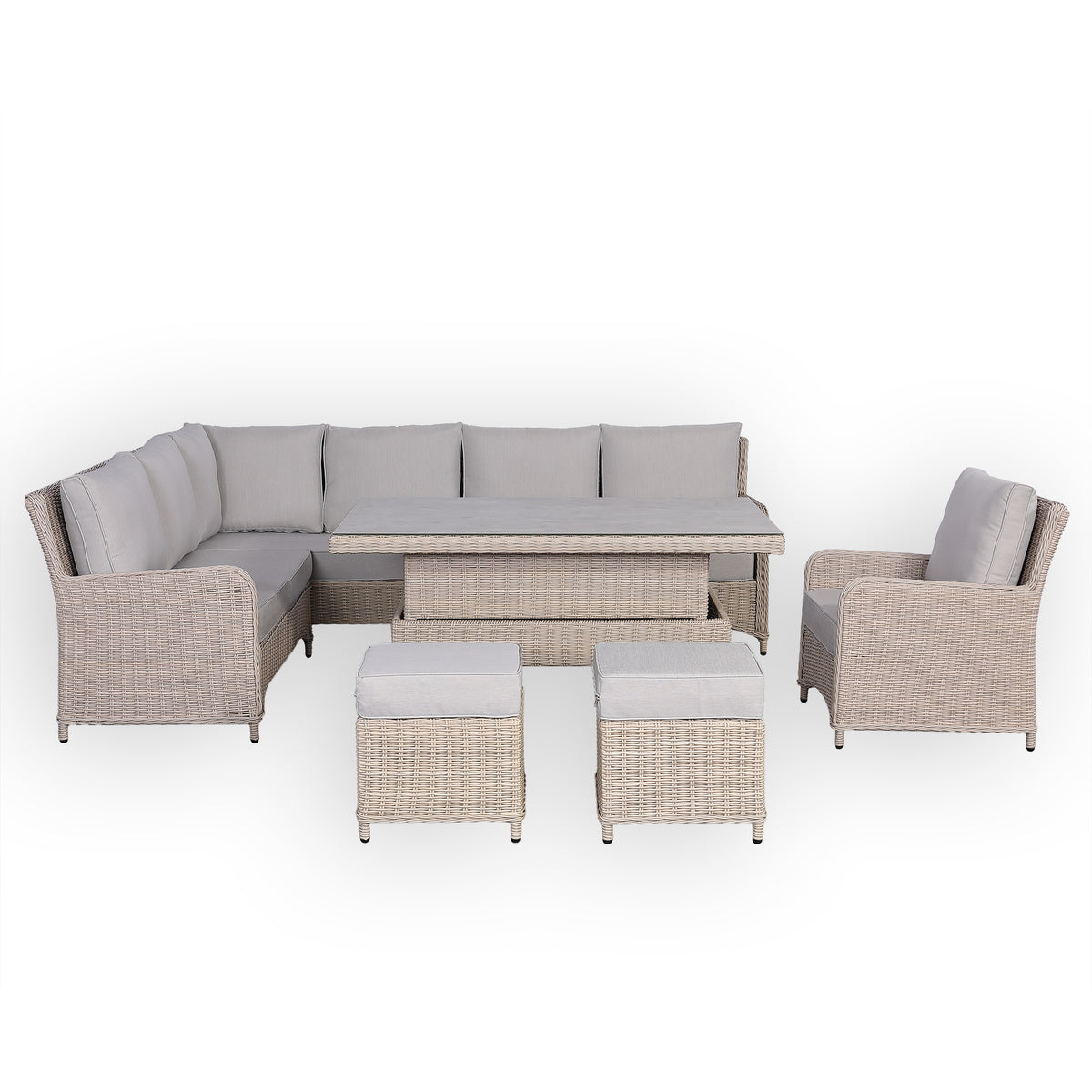 Oxford Range Left Hand Corner Sofa Set with Armchair, Footstools and Rising Table