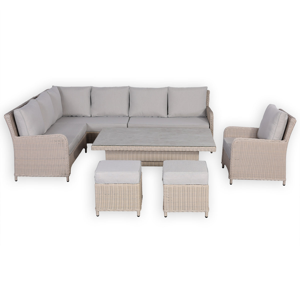 Oxford Range Left Hand Corner Sofa Set with Armchair, Footstools and Rising Table
