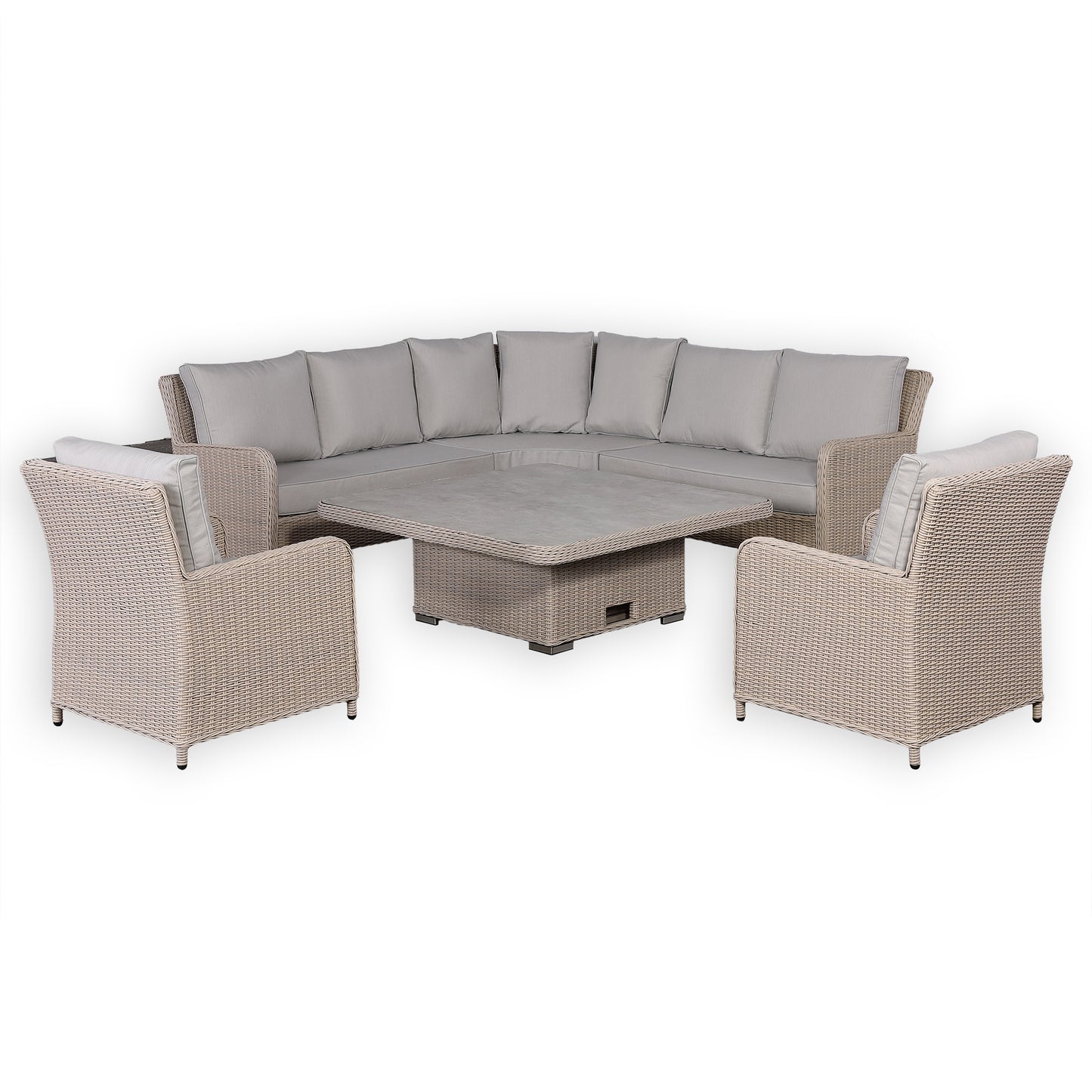 Havana Range L-Shaped Corner Sofa Set with Armchairs and Rising Fire Pit Table