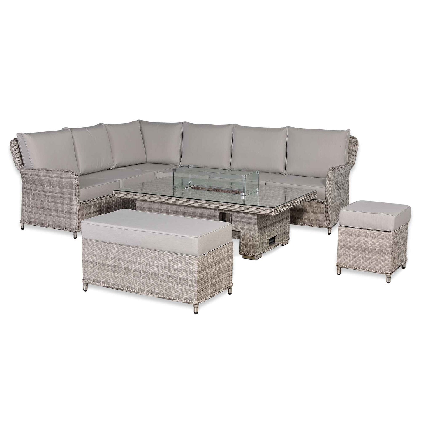Havana Range High Back Left Hand Corner Sofa Set with Fire Pit Rising Table