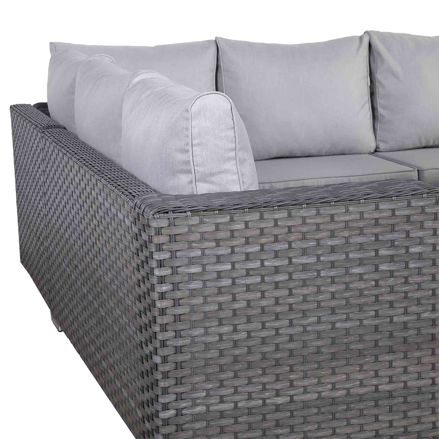 Catalina Range Modular Corner Sofa Set with Fire Pit Table in Large Grey Rattan