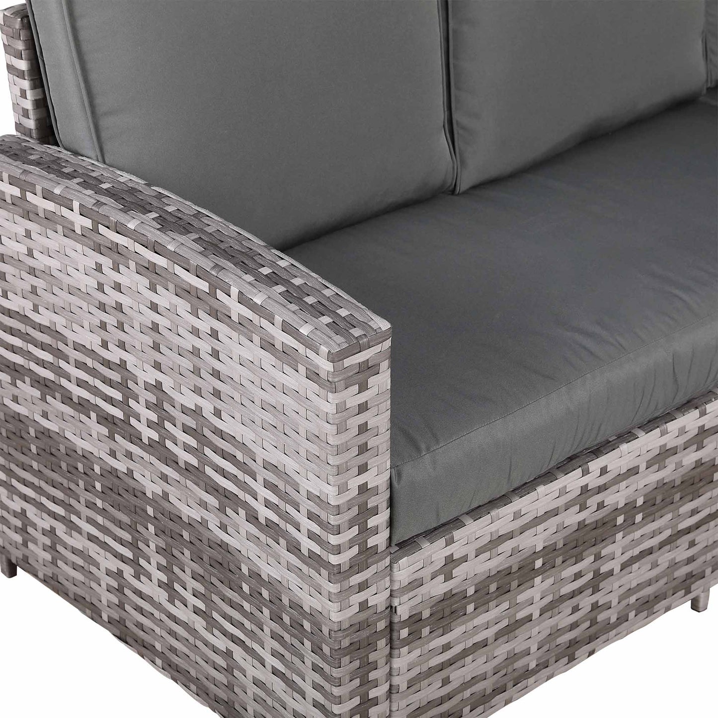 IN STOCK |Florida Elite Outdoor 6-Seater High Back Rattan Corner Sofa Set | Rising Dining Table, Footstool & Grey Cushions