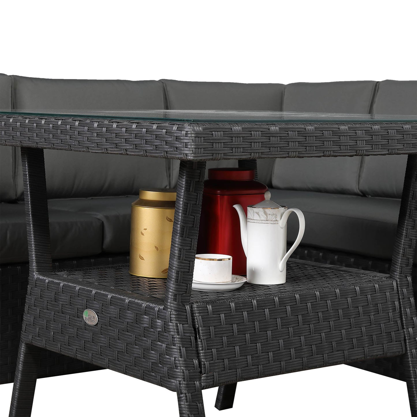 IN STOCK | Bath 7-Seater Rattan Corner Sofa Dining Set | All-Weather Patio Sectional with Dining Table & Footstools