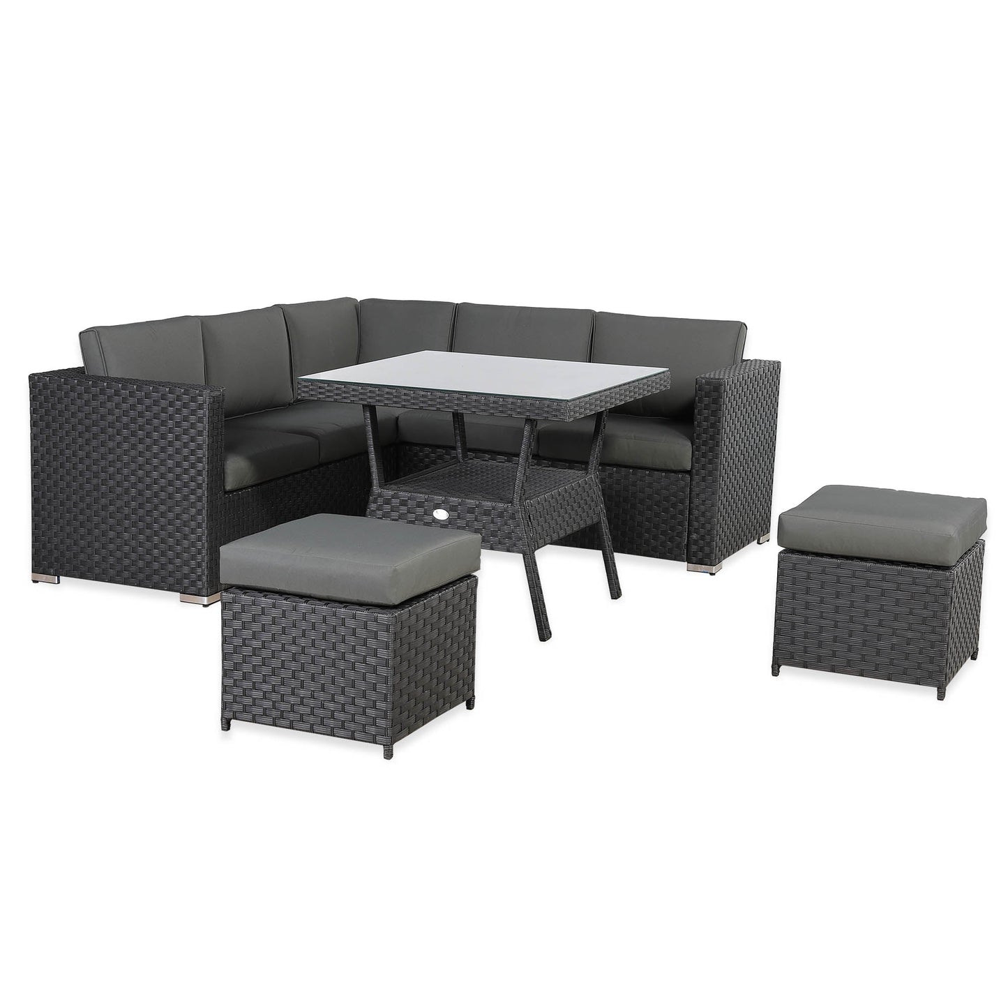 IN STOCK | Bath 7-Seater Rattan Corner Sofa Dining Set | All-Weather Patio Sectional with Dining Table & Footstools