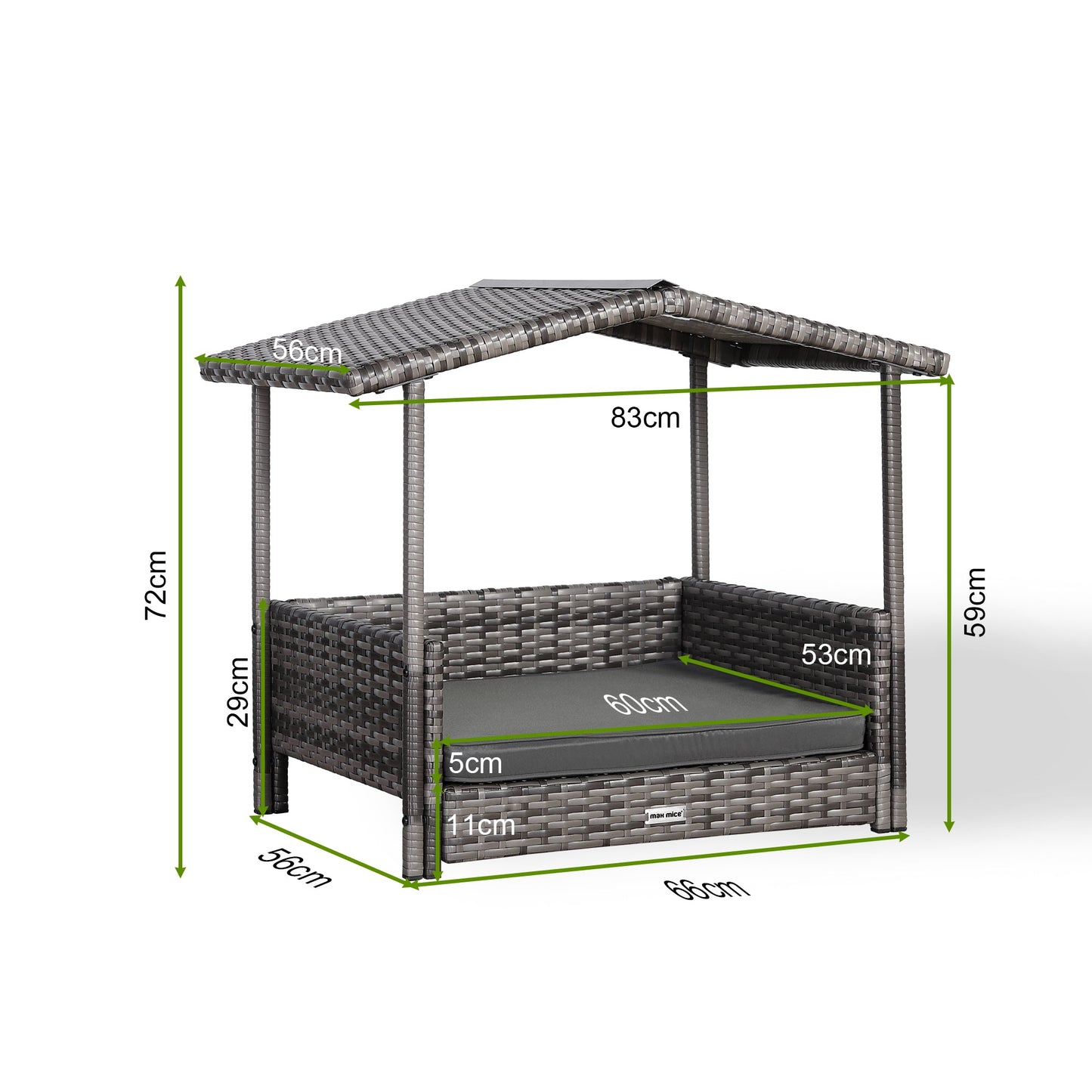 IN STOCK | Nest Range - Wicker Raised Dog House | Rattan Dog Bed for Indoor/Outdoor with Removable Roof & Cushion (Grey) - Available in S, M, L