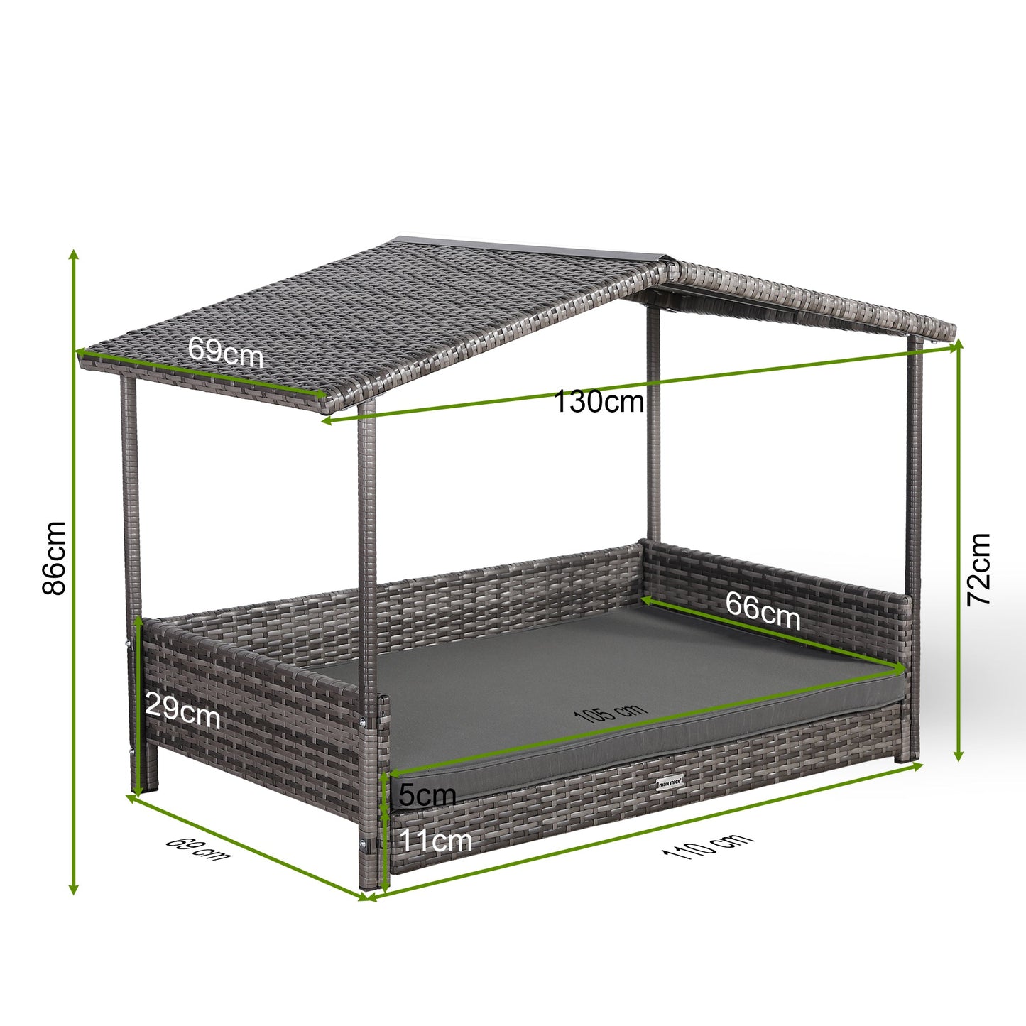 IN STOCK | Nest Range - Wicker Raised Dog House | Rattan Dog Bed for Indoor/Outdoor with Removable Roof & Cushion (Grey) - Available in S, M, L