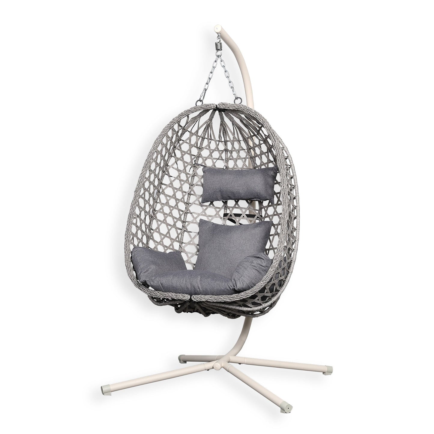 IN STOCK | Nest Hanging Egg Swing Chair with Stand, Thick Showerproof Cushions, for Living Room,Balcony or Outdoor, Grey Weave & Beige Stand(RR-EC-01)