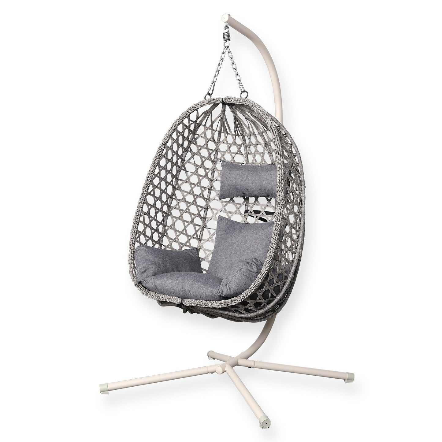 IN STOCK | Nest Hanging Egg Swing Chair with Stand, Thick Showerproof Cushions, for Living Room,Balcony or Outdoor, Grey Weave & Beige Stand(RR-EC-01)