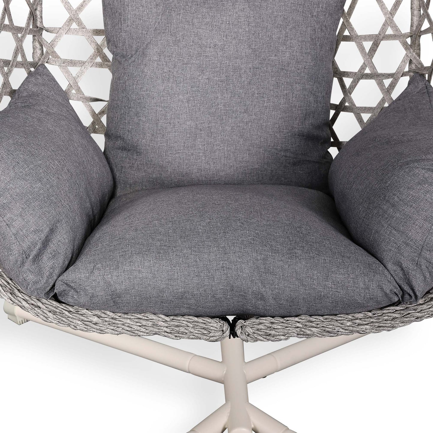 IN STOCK | Nest Hanging Egg Swing Chair with Stand, Thick Showerproof Cushions, for Living Room,Balcony or Outdoor, Grey Weave & Beige Stand(RR-EC-01)