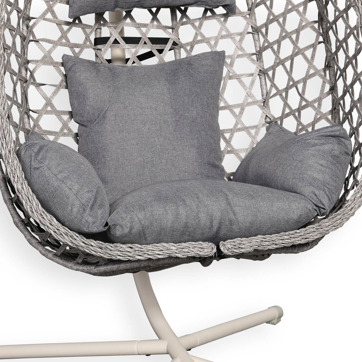 IN STOCK | Nest Hanging Egg Swing Chair with Stand, Thick Showerproof Cushions, for Living Room,Balcony or Outdoor, Grey Weave & Beige Stand(RR-EC-01)