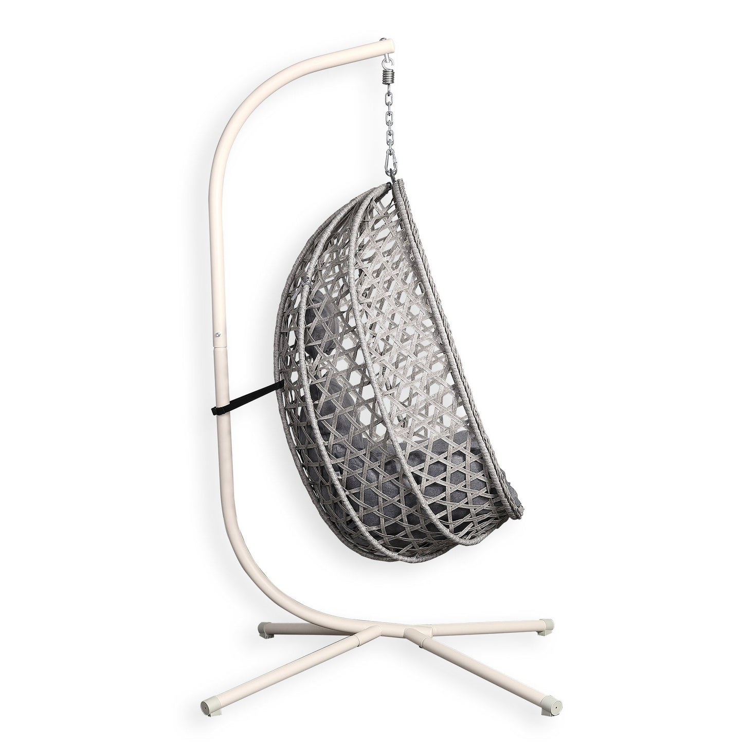 IN STOCK | Nest Hanging Egg Swing Chair with Stand, Thick Showerproof Cushions, for Living Room,Balcony or Outdoor, Grey Weave & Beige Stand(RR-EC-01)