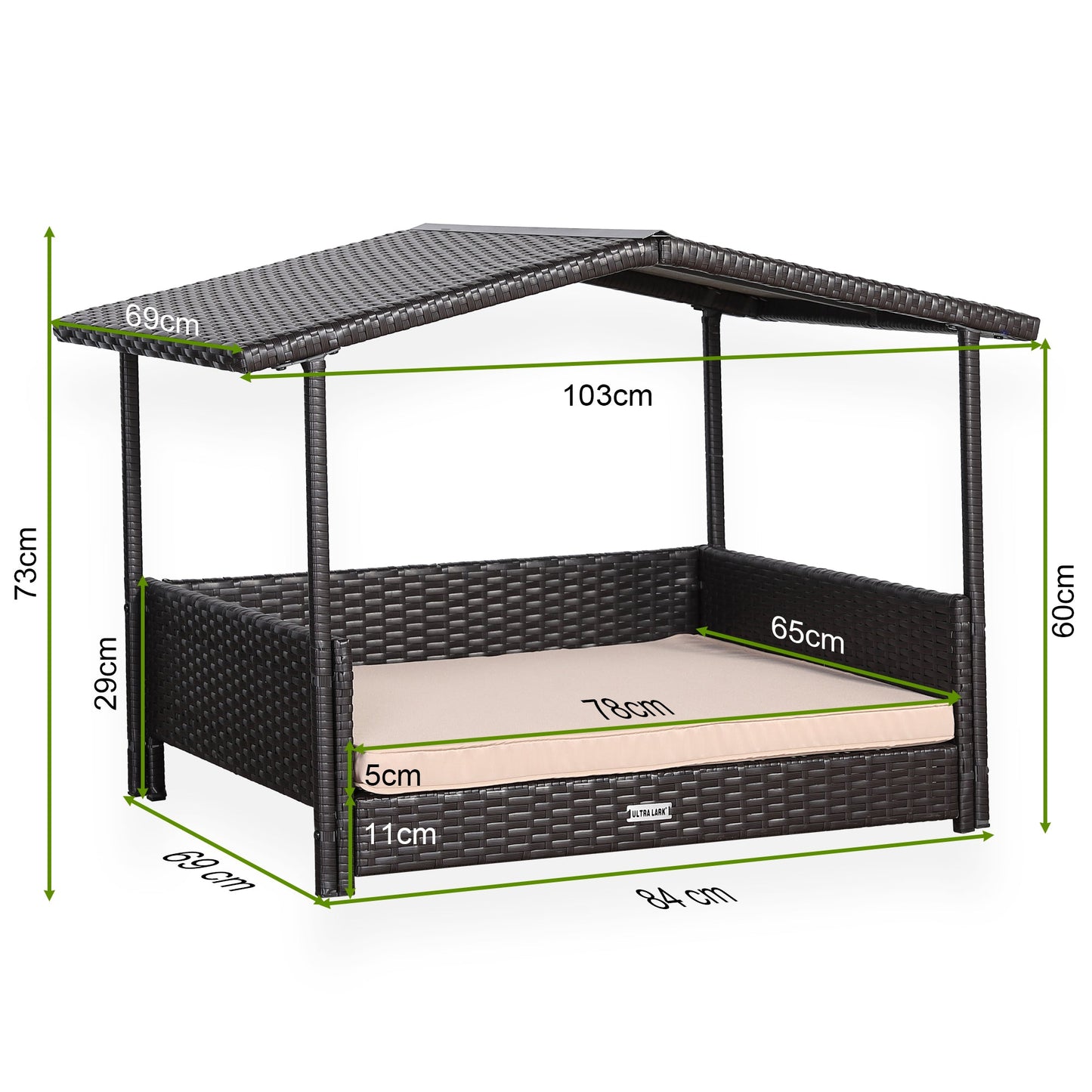 IN STOCK | Nest Range - Wicker Raised Dog House | Rattan Dog Bed for Indoor/Outdoor with Removable Roof & Cushion (Brown) - Available in S, M, L