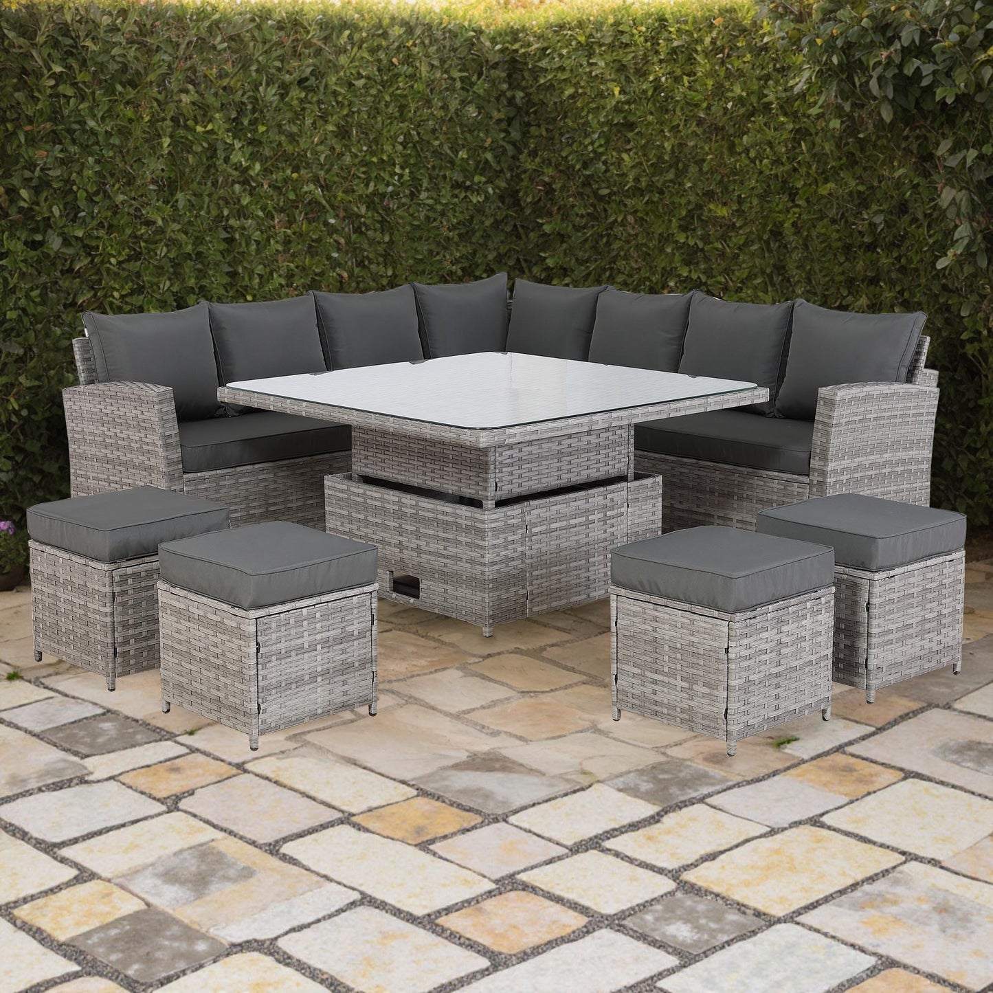 IN STOCK |Bristol Range 11-Seater Rattan Garden Furniture Set with Height-Adjustable Rising Table & Waterproof Cover - Luxury Symmetrical Corner Sofa