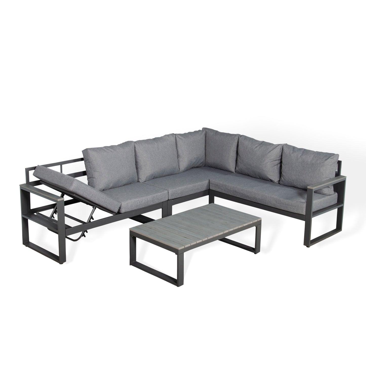 IN STOCK | Dune Range RHF Corner Set Charcoal Aluminium Frame With Grey Cushions
