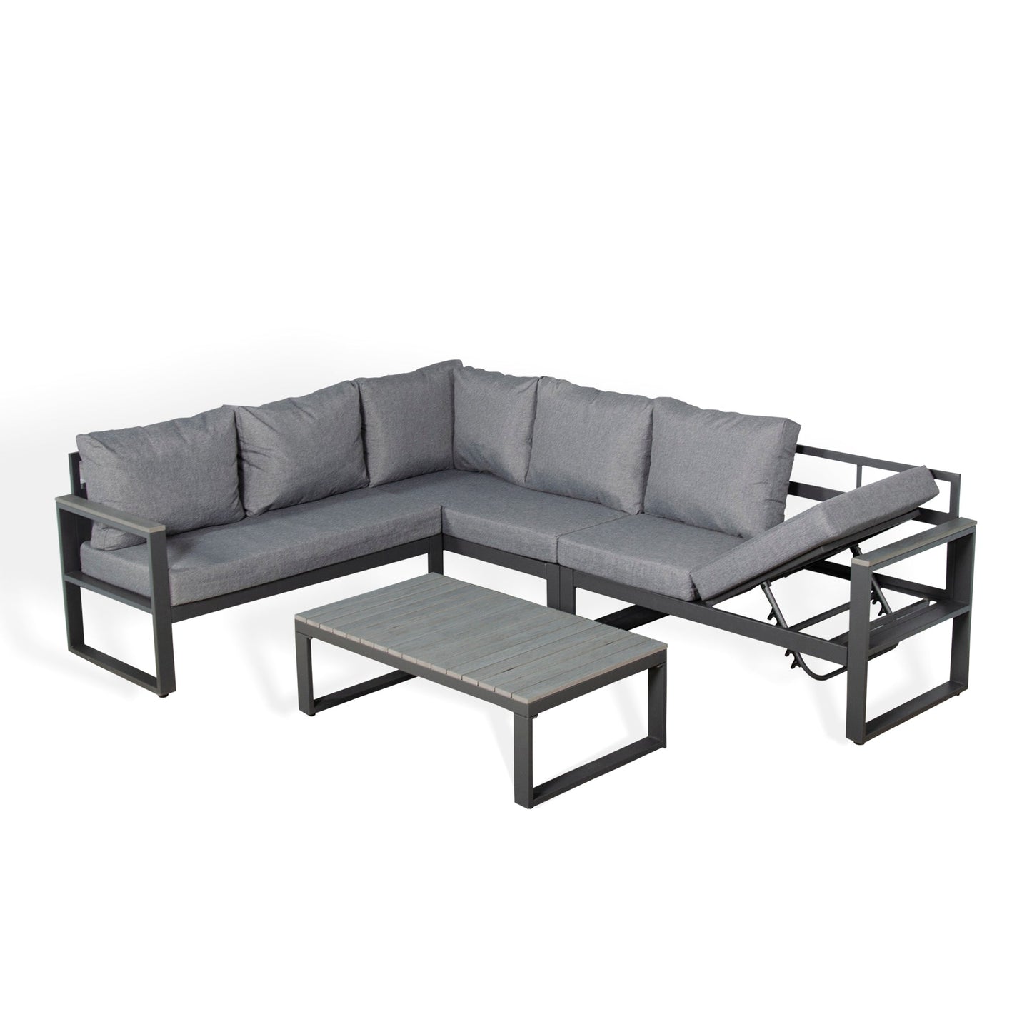 IN STOCK | Dune Range LHF Corner Set Charcoal Aluminium Frame With Charcoal Cushions