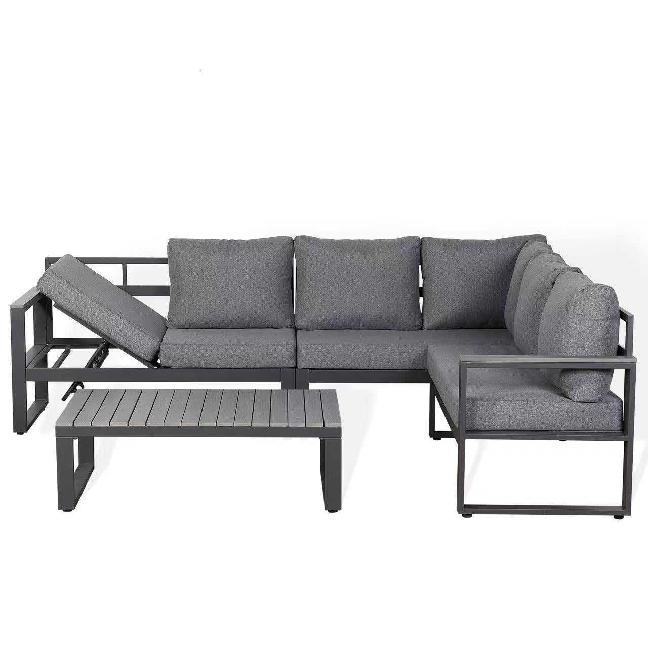 IN STOCK | Dune Range RHF Corner Set Charcoal Aluminium Frame With Grey Cushions