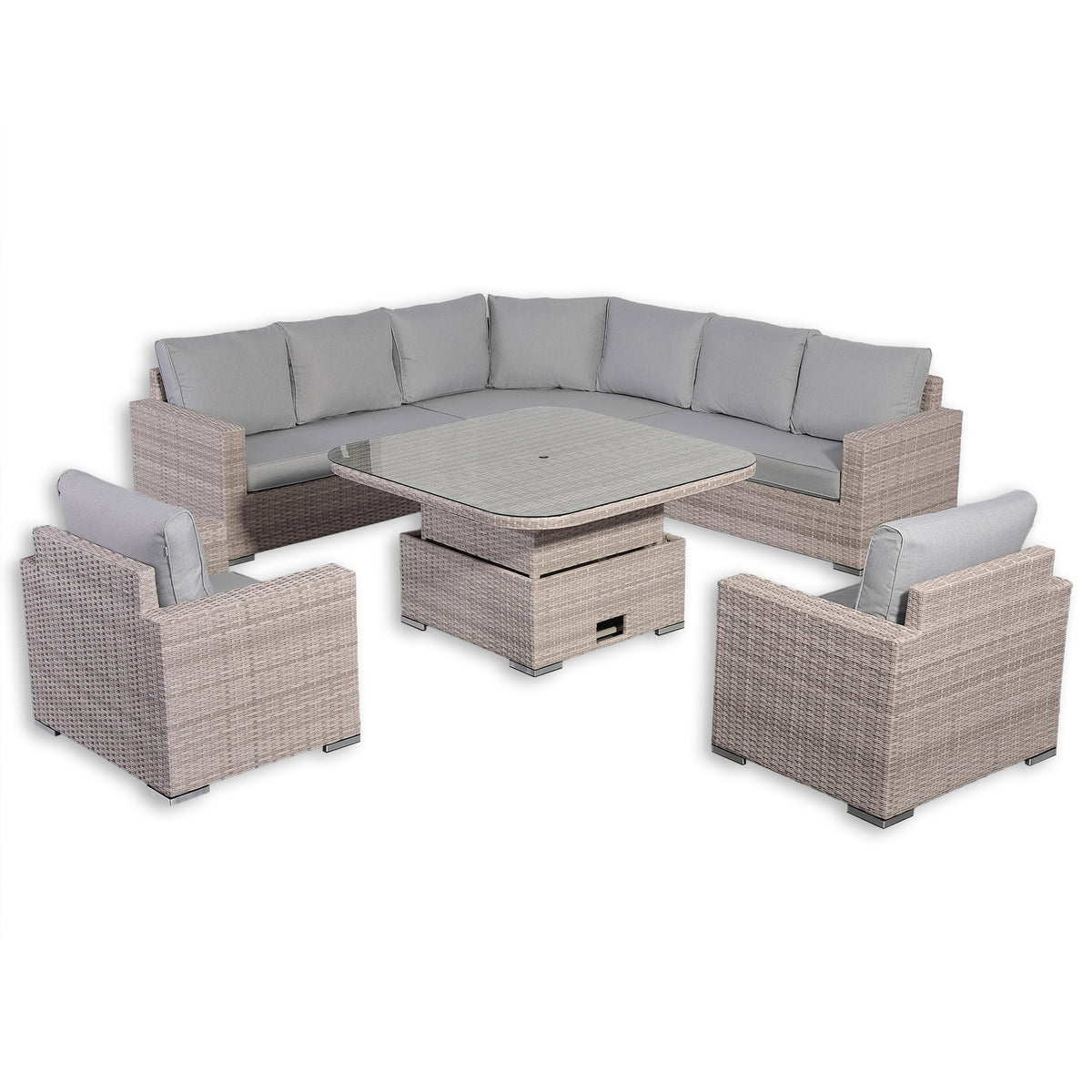 Aurora Range L-Shaped Corner Sofa Set with Armchairs and Rising Table