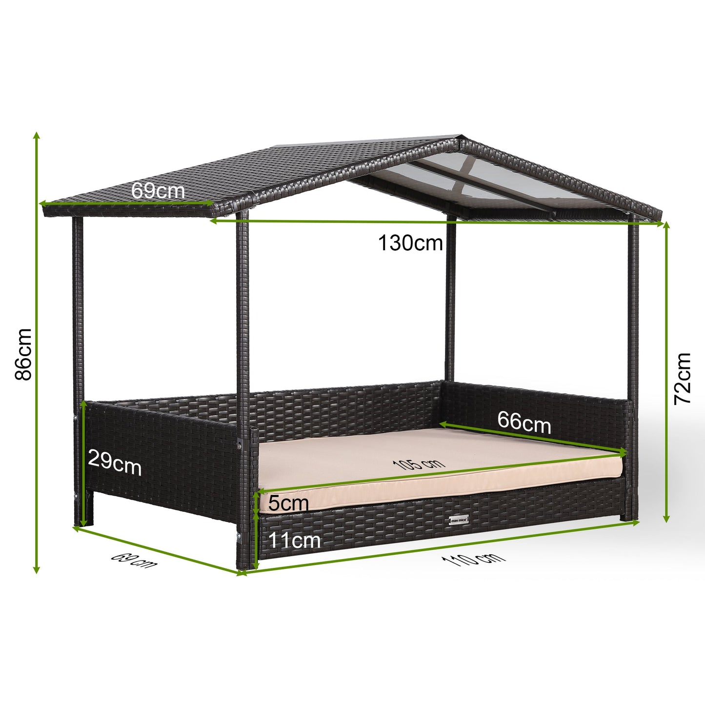 IN STOCK | Nest Range - Wicker Raised Dog House | Rattan Dog Bed for Indoor/Outdoor with Removable Roof & Cushion (Brown) - Available in S, M, L
