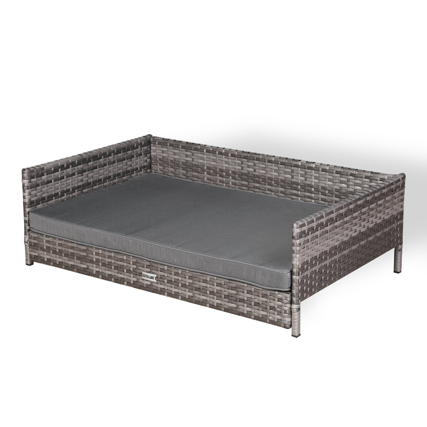 IN STOCK | Nest Range - Wicker Raised Dog House | Rattan Dog Bed for Indoor/Outdoor with Removable Roof & Cushion (Grey) - Available in S, M, L